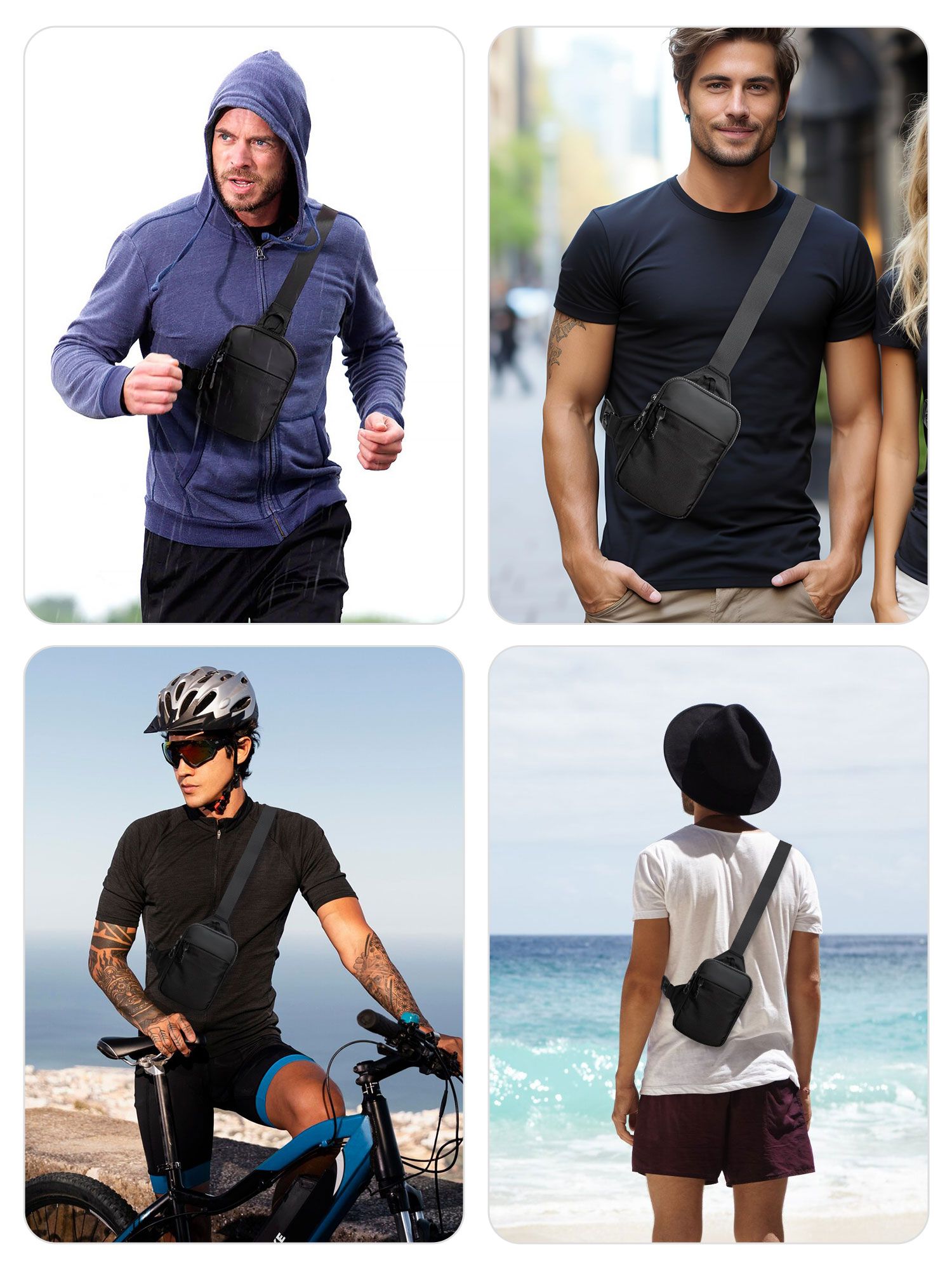 Mini Crossbody Sling Bag Chest Bag Dual Pocket Water Resistant Fanny Pack Running Phone Holder for Men Women Workout Travelling