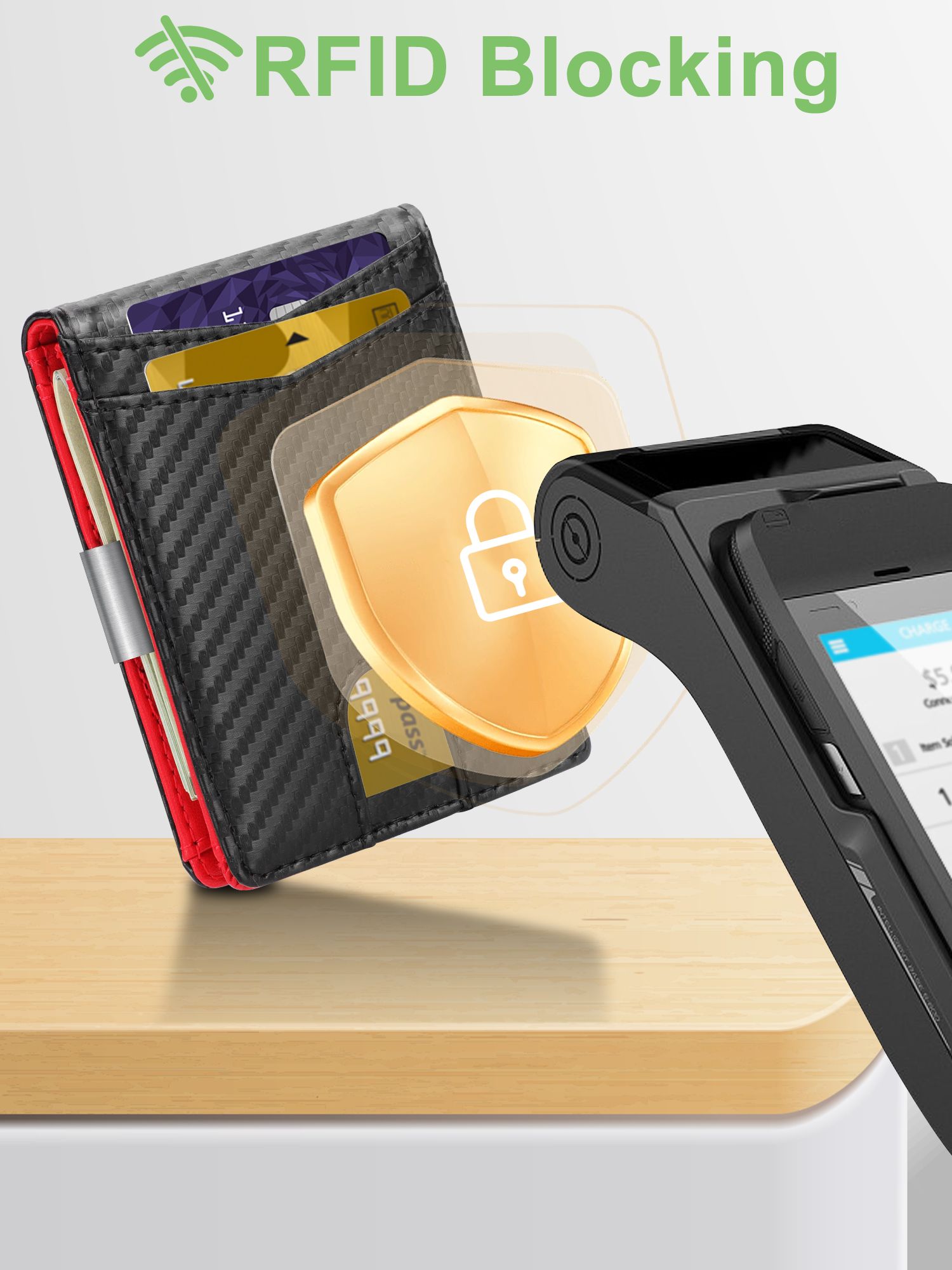 Carbon Fiber Minimalist Wallet for Men & Women, RFID Blocking Credit Card Holder Metal Wallets, Outside Notch Design 8 Card Pockets with Money Clip, Leather Bifold Slim Front Pocket for Travel