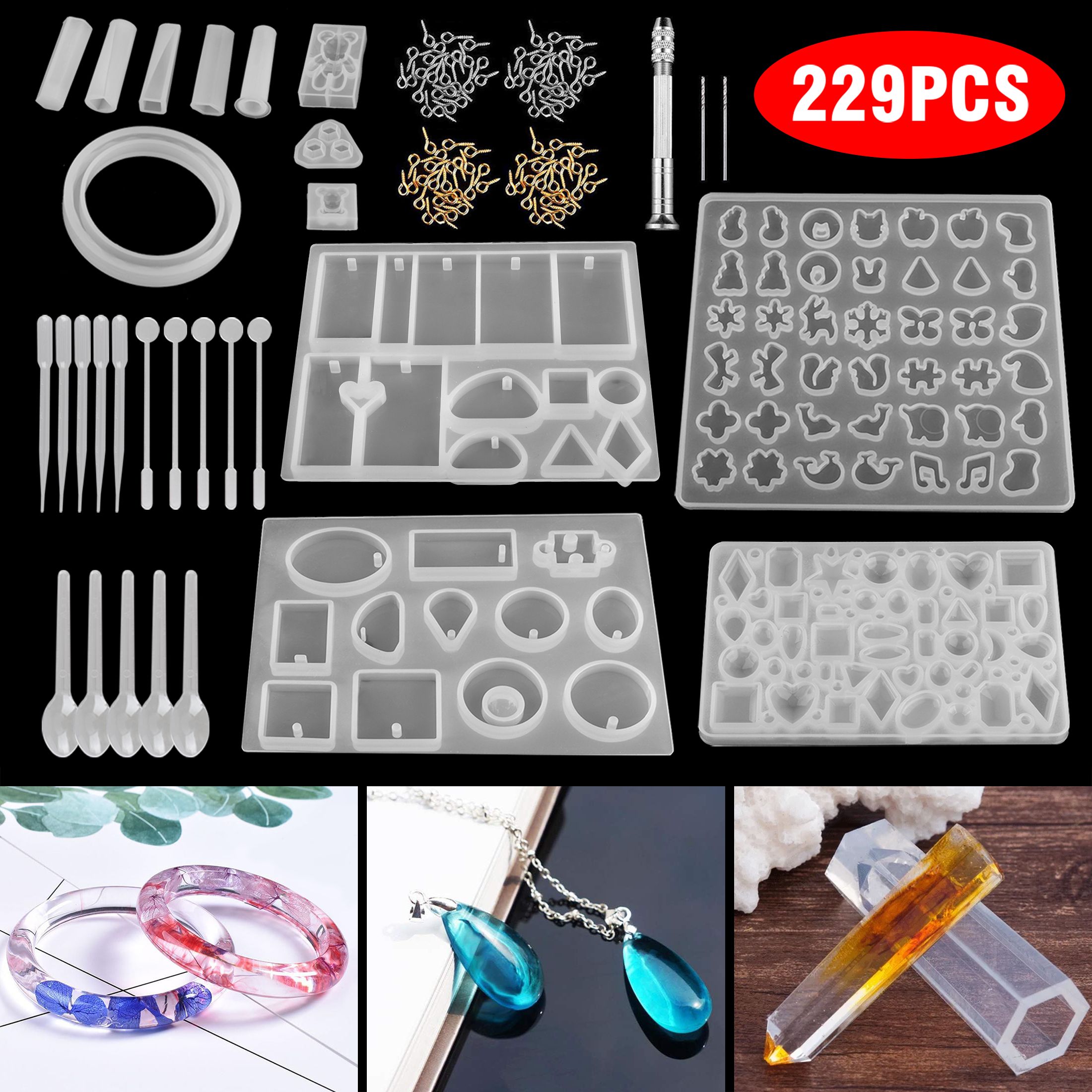 229pcs Resin Molds, Silicone Epoxy Resin Making Kit for Resin Casting Beginner, Epoxy Casting Molds Tools Set for DIY Jewelry Craft Making