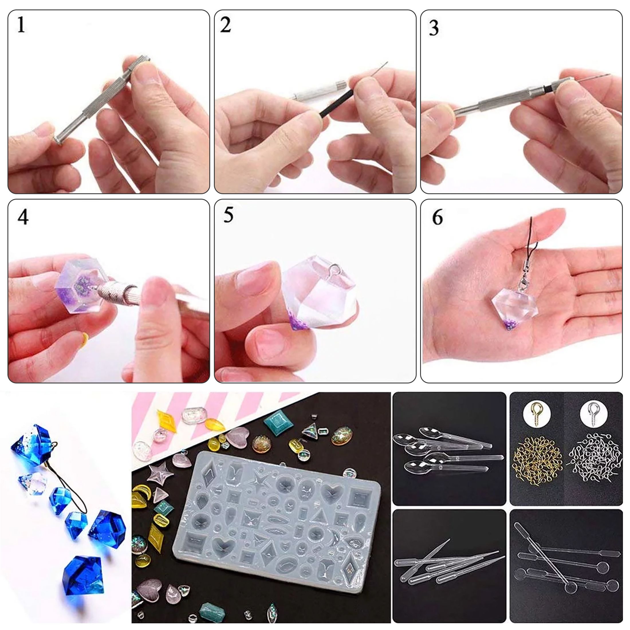 229pcs Resin Molds, Silicone Epoxy Resin Making Kit for Resin Casting Beginner, Epoxy Casting Molds Tools Set for DIY Jewelry Craft Making