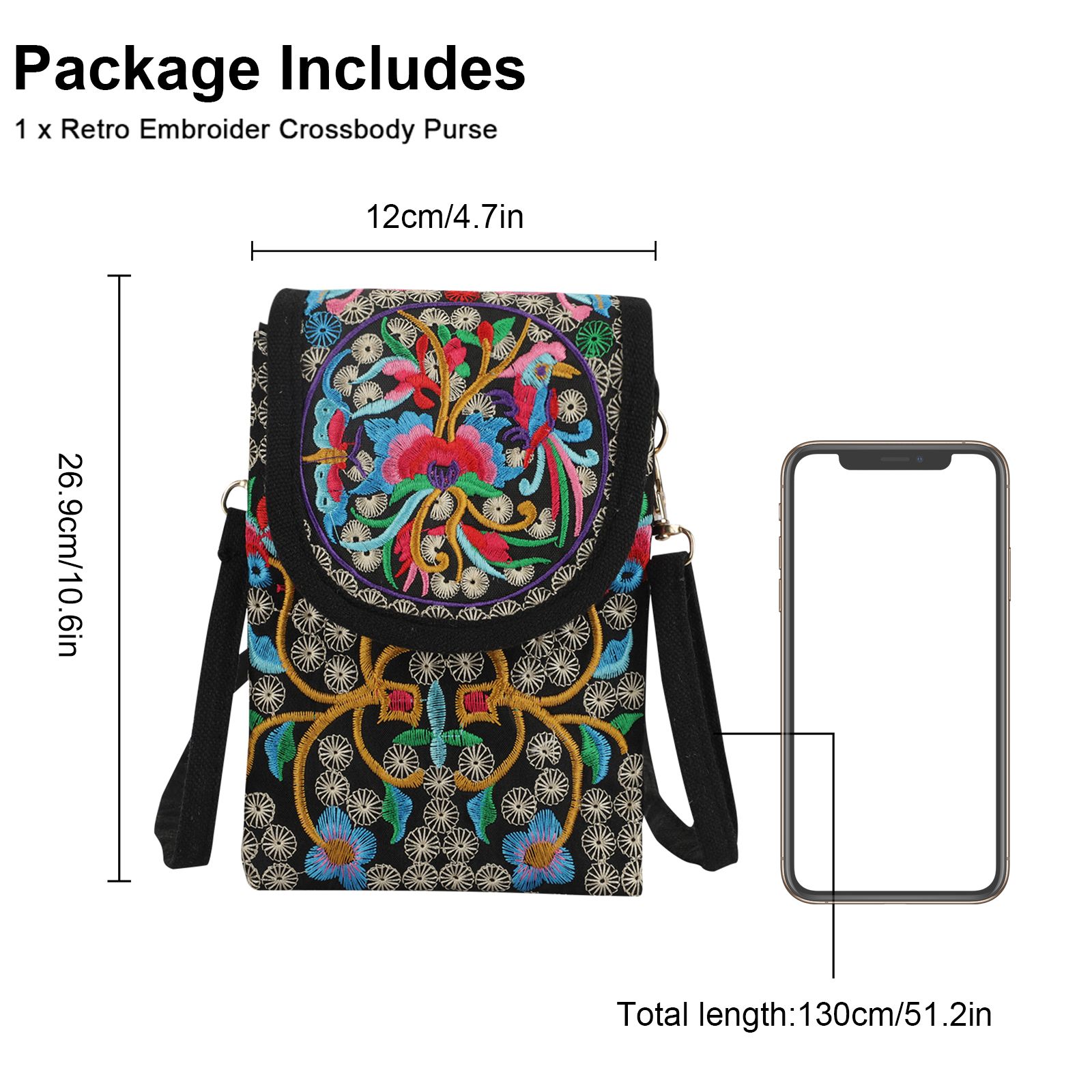 Boho Embroidered Backpack for Women, Vintage Handmade Canvas Shoulder Bag Fashionable Handbag with Ethnic Drawstring for Women Girls