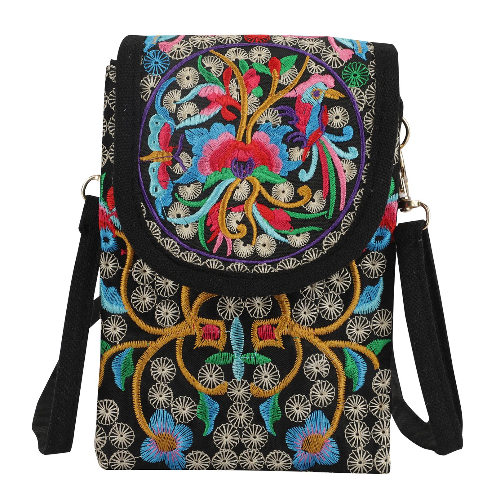 Boho Embroidered Backpack for Women, Vintage Handmade Canvas Shoulder Bag Fashionable Handbag with Ethnic Drawstring for Women Girls
