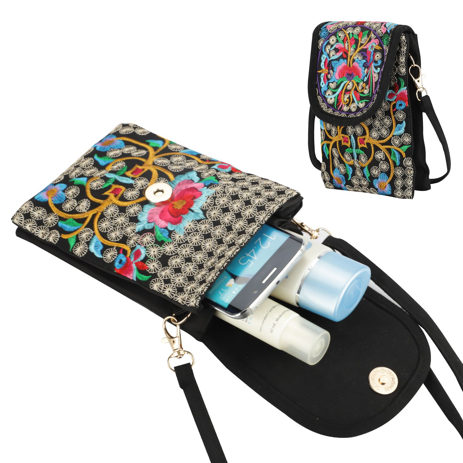 Boho Embroidered Backpack for Women, Vintage Handmade Canvas Shoulder Bag Fashionable Handbag with Ethnic Drawstring for Women Girls