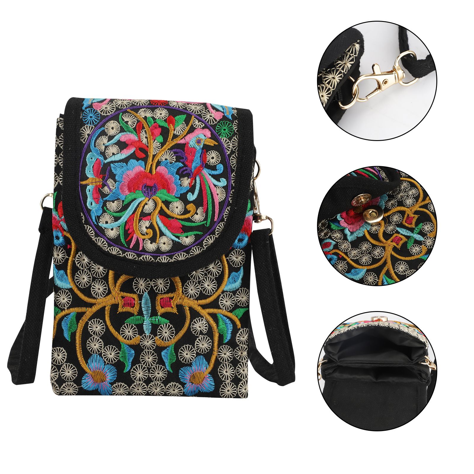 Boho Embroidered Backpack for Women, Vintage Handmade Canvas Shoulder Bag Fashionable Handbag with Ethnic Drawstring for Women Girls