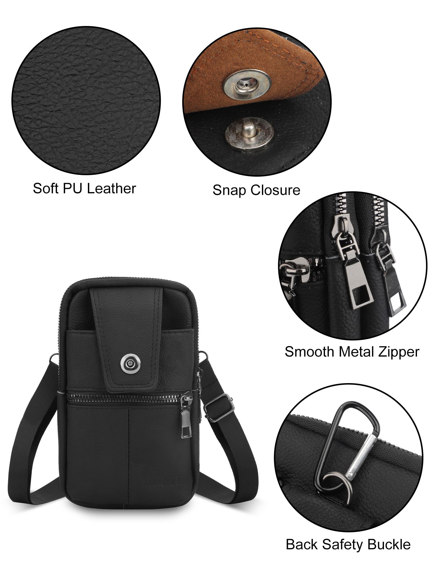 Cell Phone Holster, PU Leather Wallet Case Cover Belt Clip Pouch Men Crossbody Phone Purse Shoulder Bag, 11.43x4.1x19.3cm