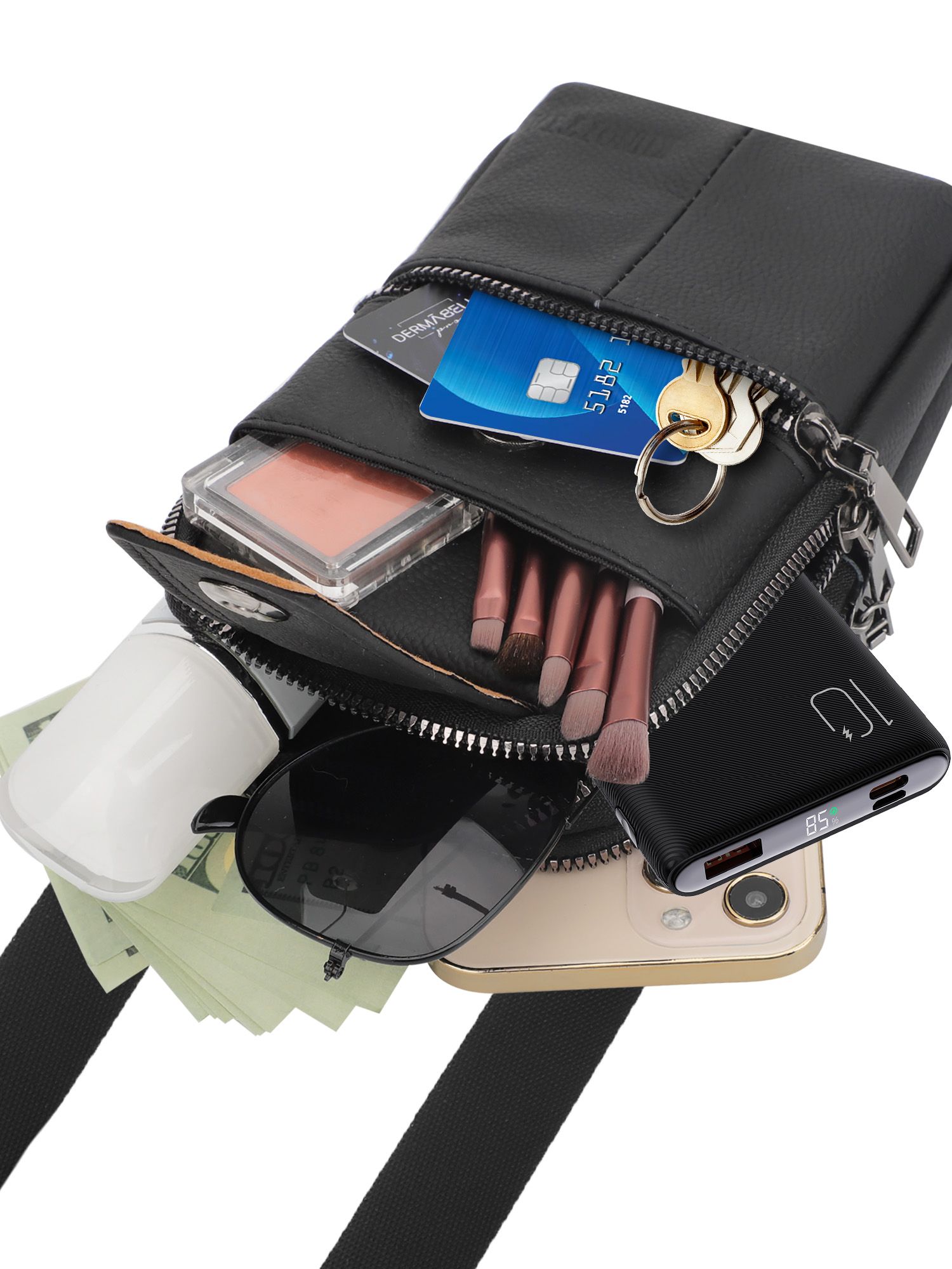 Cell Phone Holster, PU Leather Wallet Case Cover Belt Clip Pouch Men Crossbody Phone Purse Shoulder Bag, 11.43x4.1x19.3cm