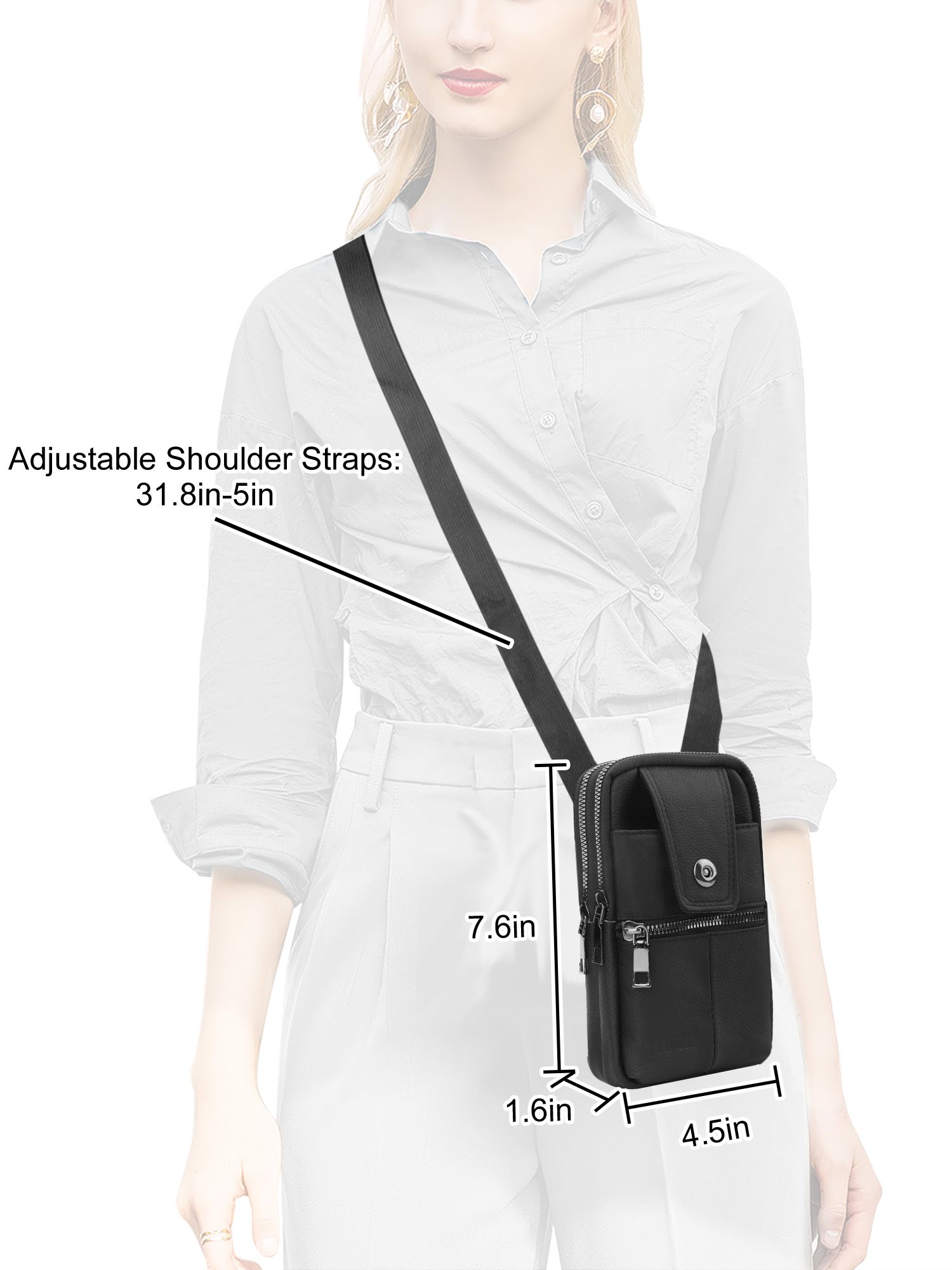 Cell Phone Holster, PU Leather Wallet Case Cover Belt Clip Pouch Men Crossbody Phone Purse Shoulder Bag, 11.43x4.1x19.3cm
