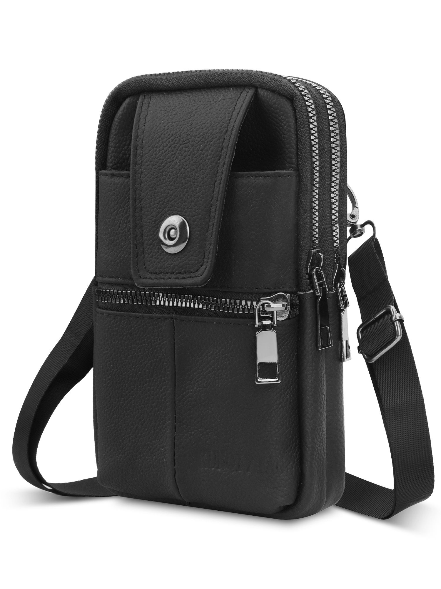 Cell Phone Holster, PU Leather Wallet Case Cover Belt Clip Pouch Men Crossbody Phone Purse Shoulder Bag, 11.43x4.1x19.3cm