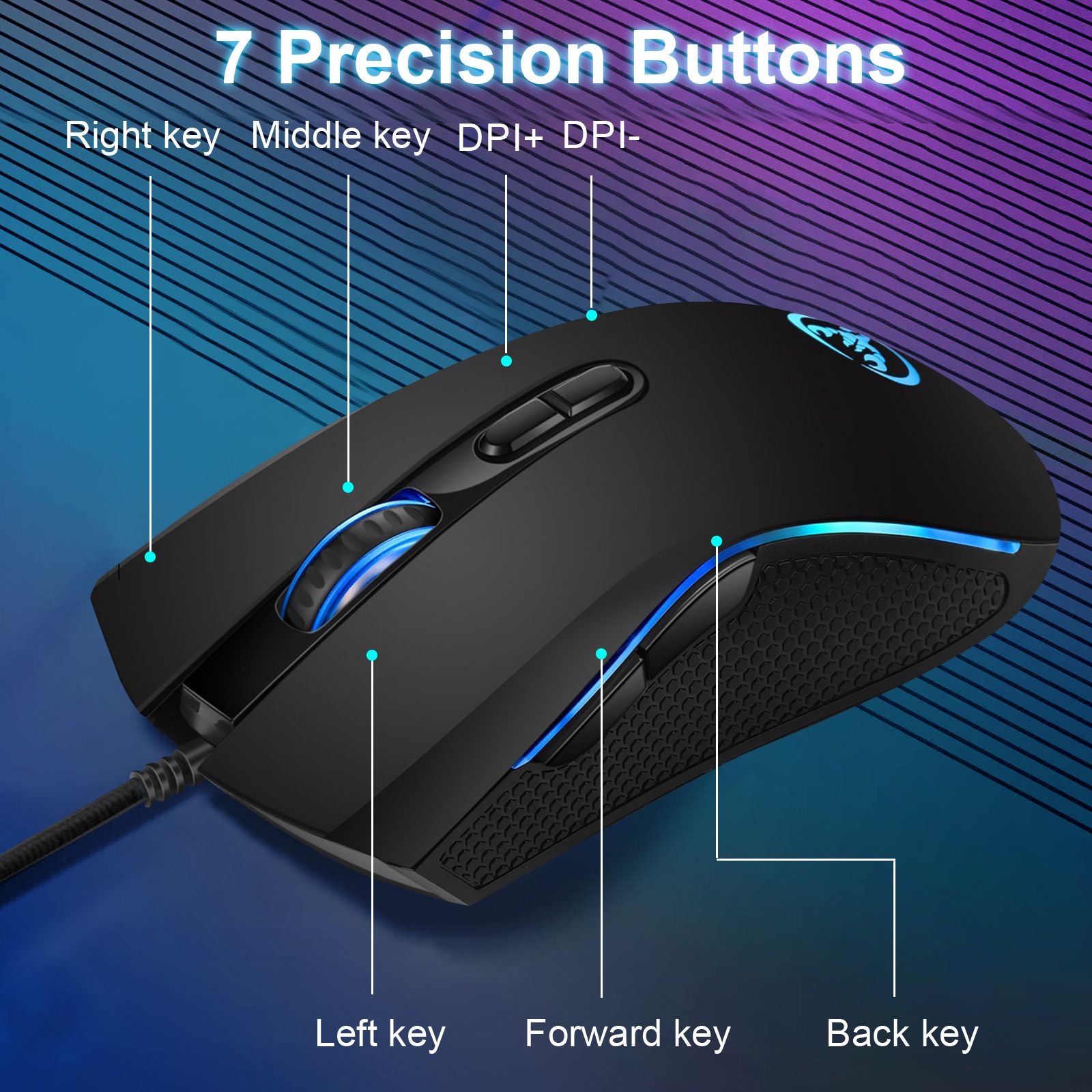 Gming Mouse Wired, USB Computer Mouse with 4 Adjustable DPI, RGB Backlit LED, Side Buttons, Ergonomic Optical Mice for PC, Laptop, Windows, Mac, Vista, Linux, Gamer