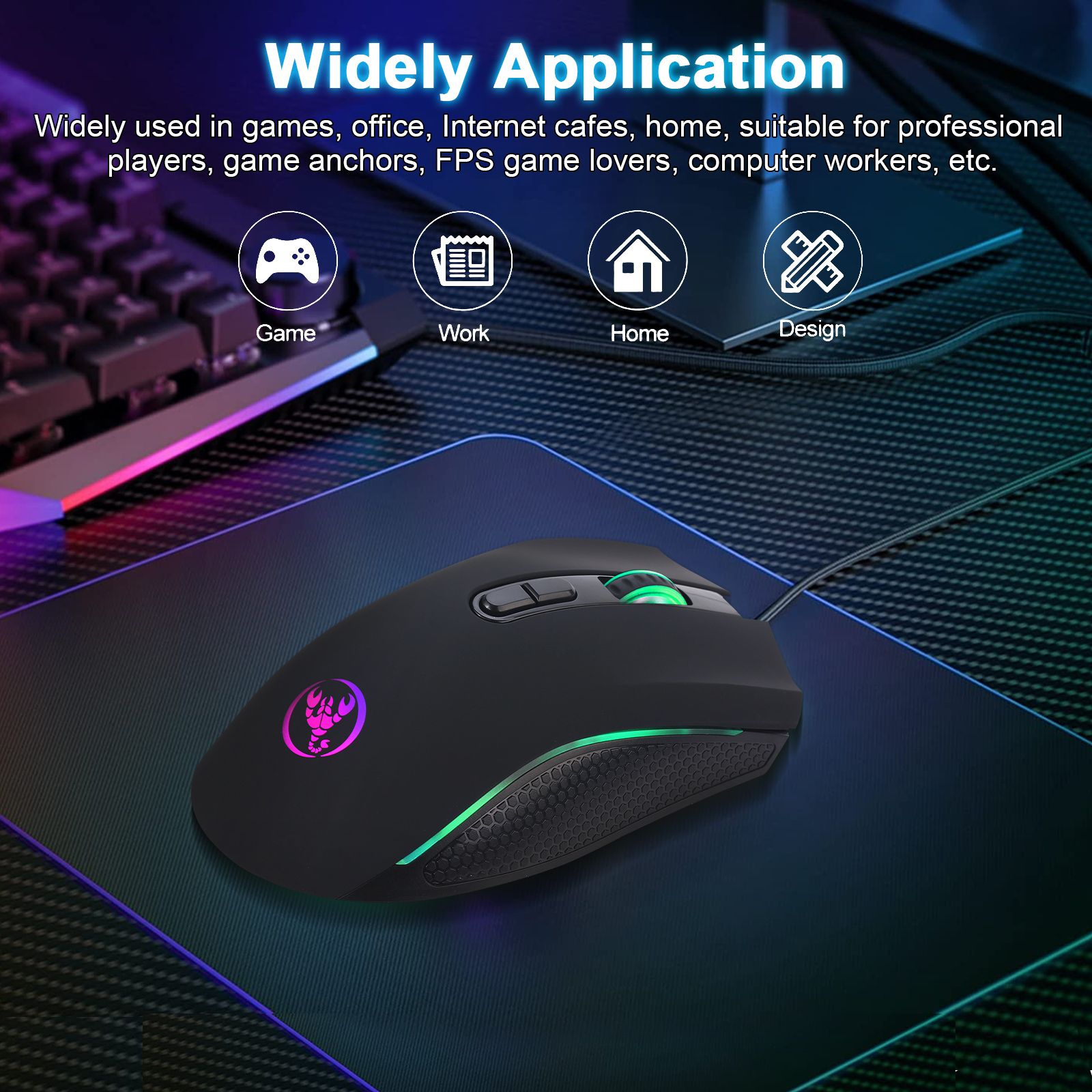 Gming Mouse Wired, USB Computer Mouse with 4 Adjustable DPI, RGB Backlit LED, Side Buttons, Ergonomic Optical Mice for PC, Laptop, Windows, Mac, Vista, Linux, Gamer