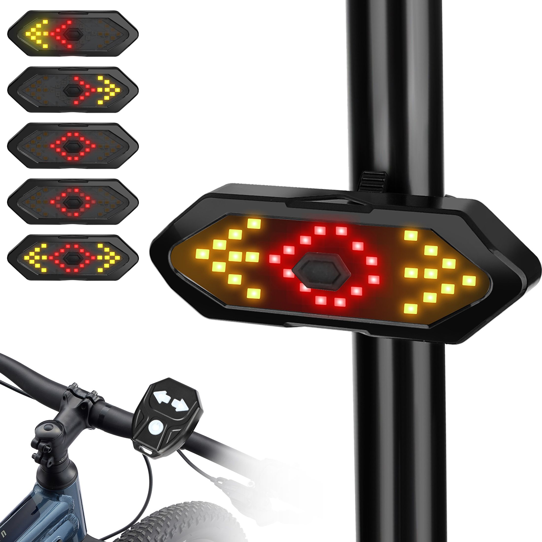 Bike Turn Signals Light, 100LM 5-in-1 Smart Bright Bike Rear Tail Lamp IPX2 USB Charge Waterproof Safety Cycle Night Light