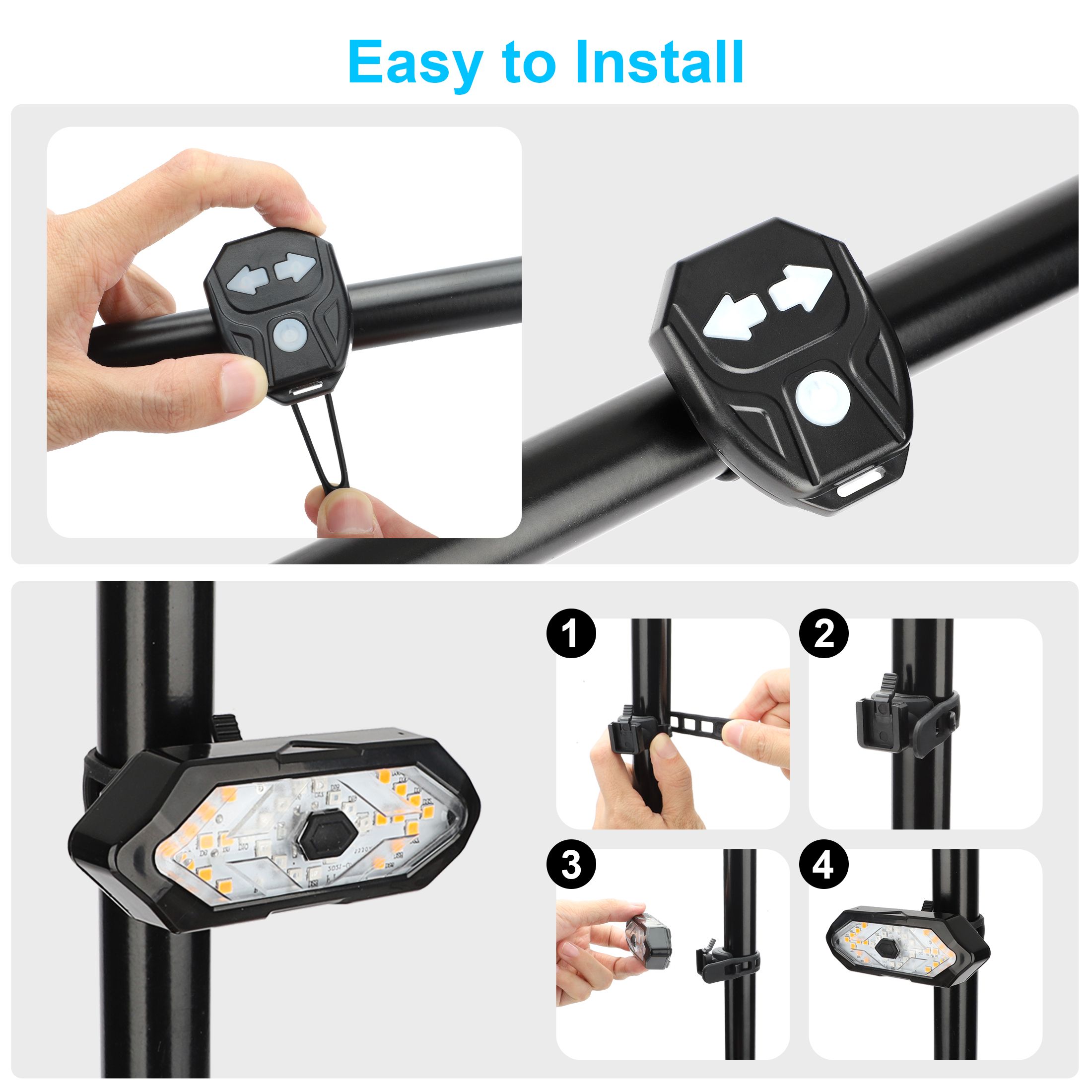 Bike Turn Signals Light, 100LM 5-in-1 Smart Bright Bike Rear Tail Lamp IPX2 USB Charge Waterproof Safety Cycle Night Light