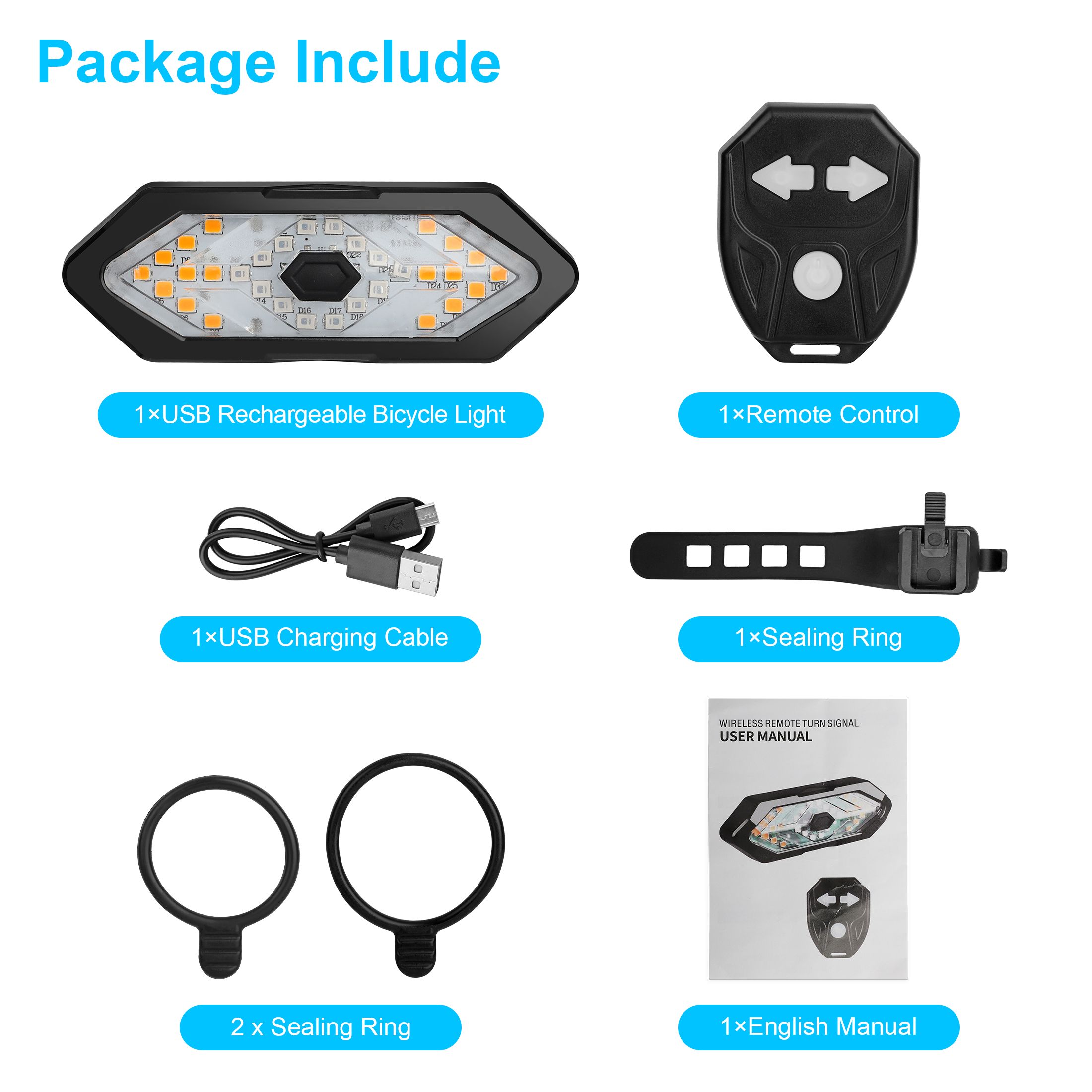 Bike Turn Signals Light, 100LM 5-in-1 Smart Bright Bike Rear Tail Lamp IPX2 USB Charge Waterproof Safety Cycle Night Light
