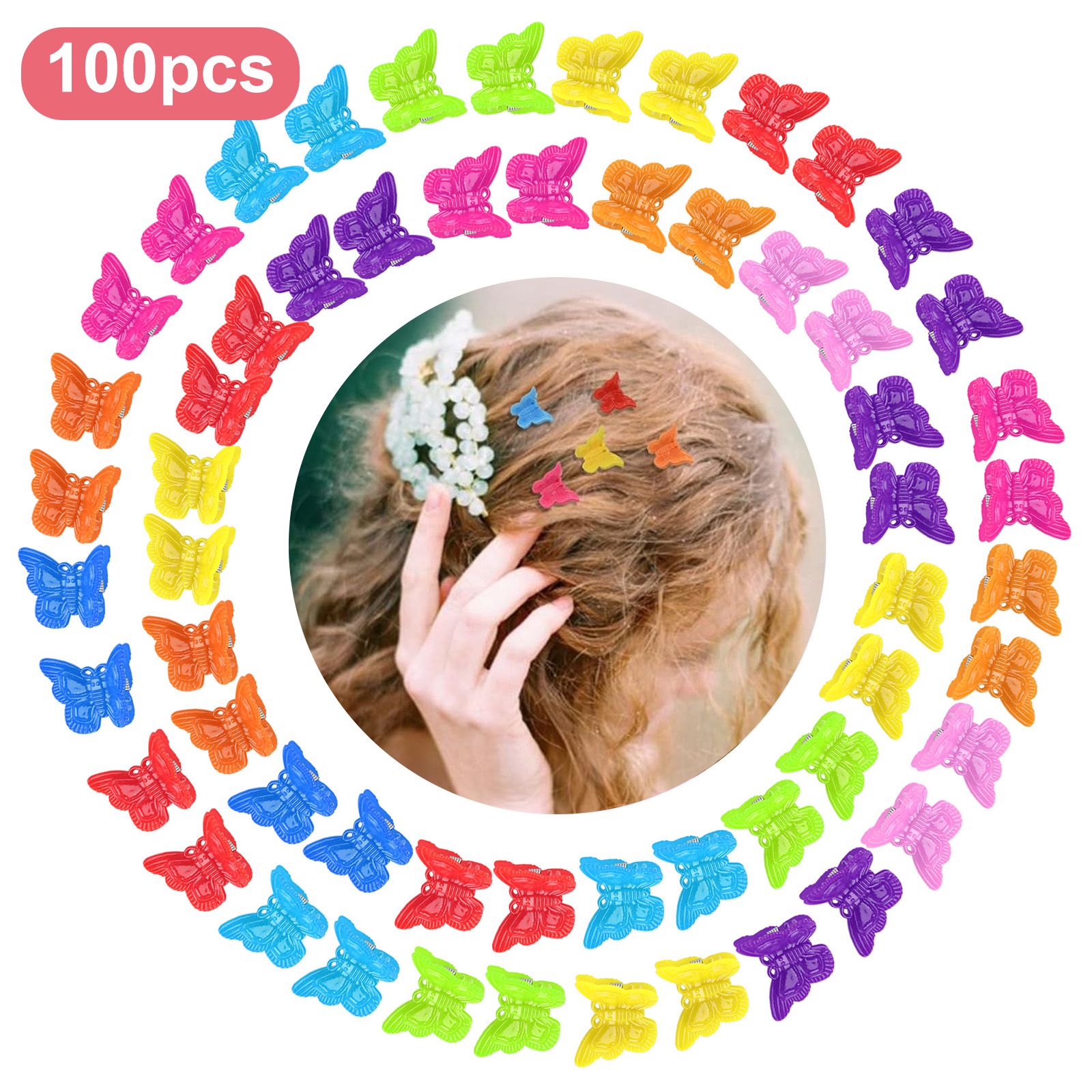100pcs Mini Butterfly Hair Clips, Assorted Color Hair Clips for Women Girls, Mini Butterfly Hair Barrettes Small Hair Claw Clips