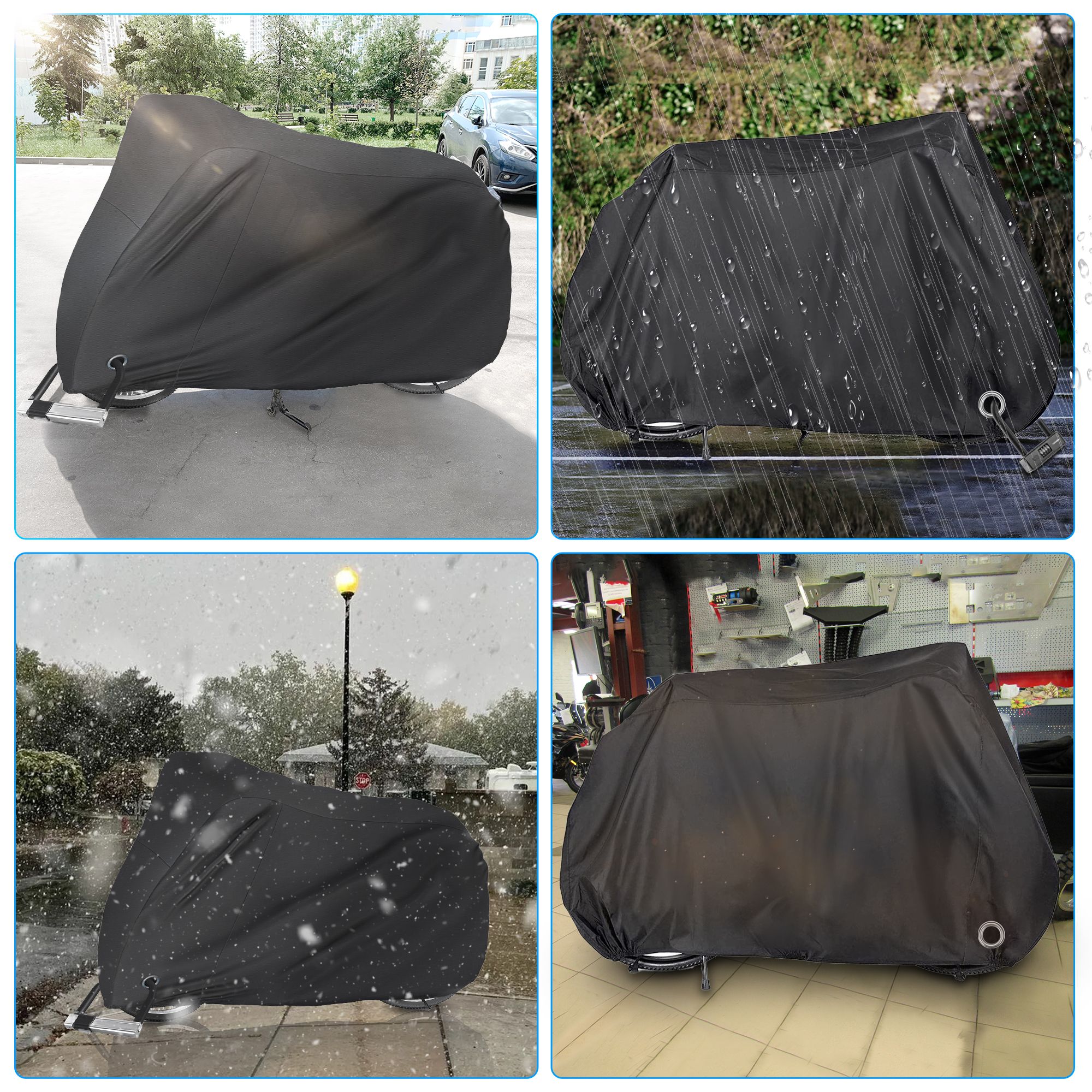 Large Bike Cover, 200x111x71cm Bicycle Covers Outdoor Waterproof with Lockhole for Mountain Bike, Black 79 x 44 x 28in