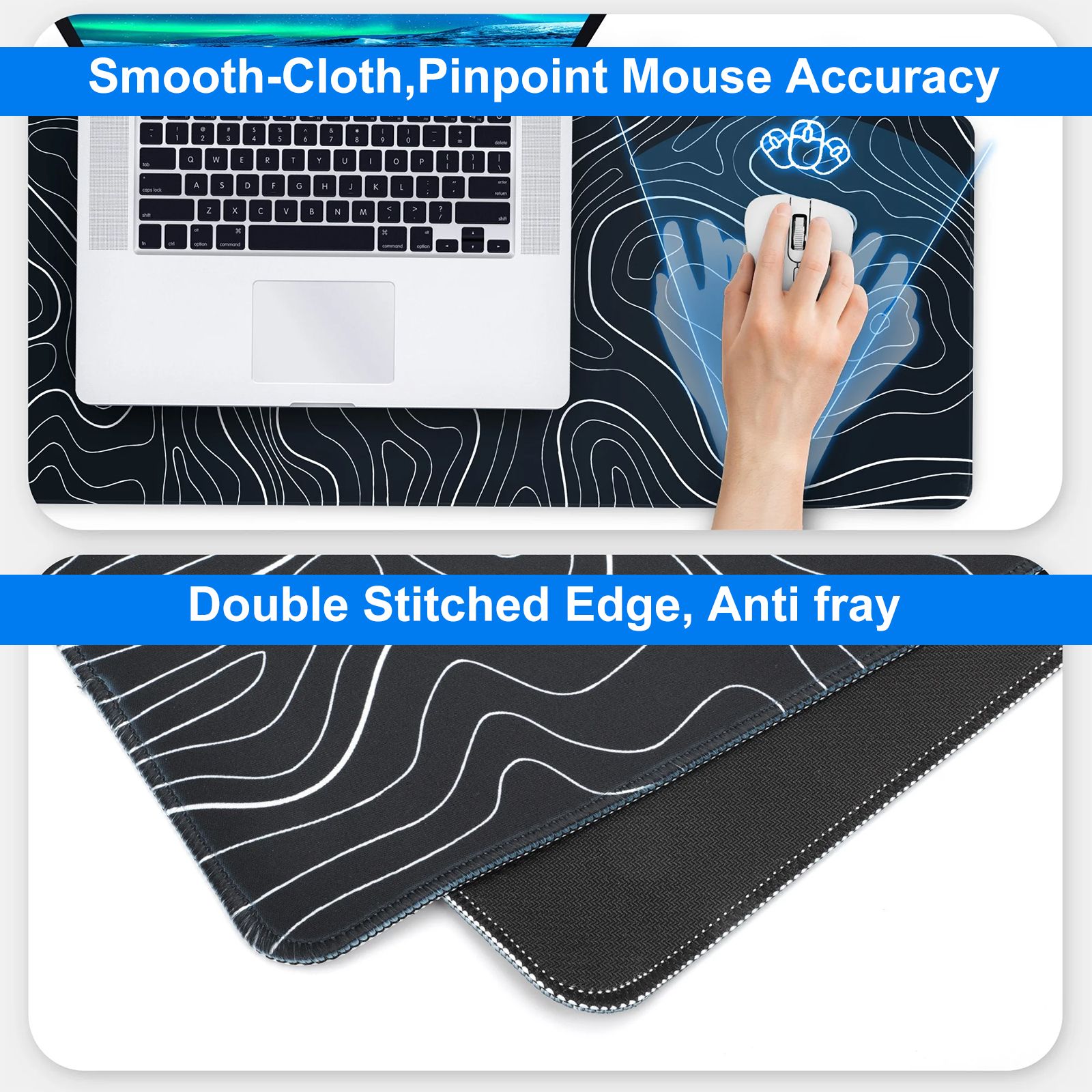 Large Mouse Pad Mat (80 x 30CM), Extended Gaming Mousepad Background Topographic Map Desk Pad for Laptop Computer