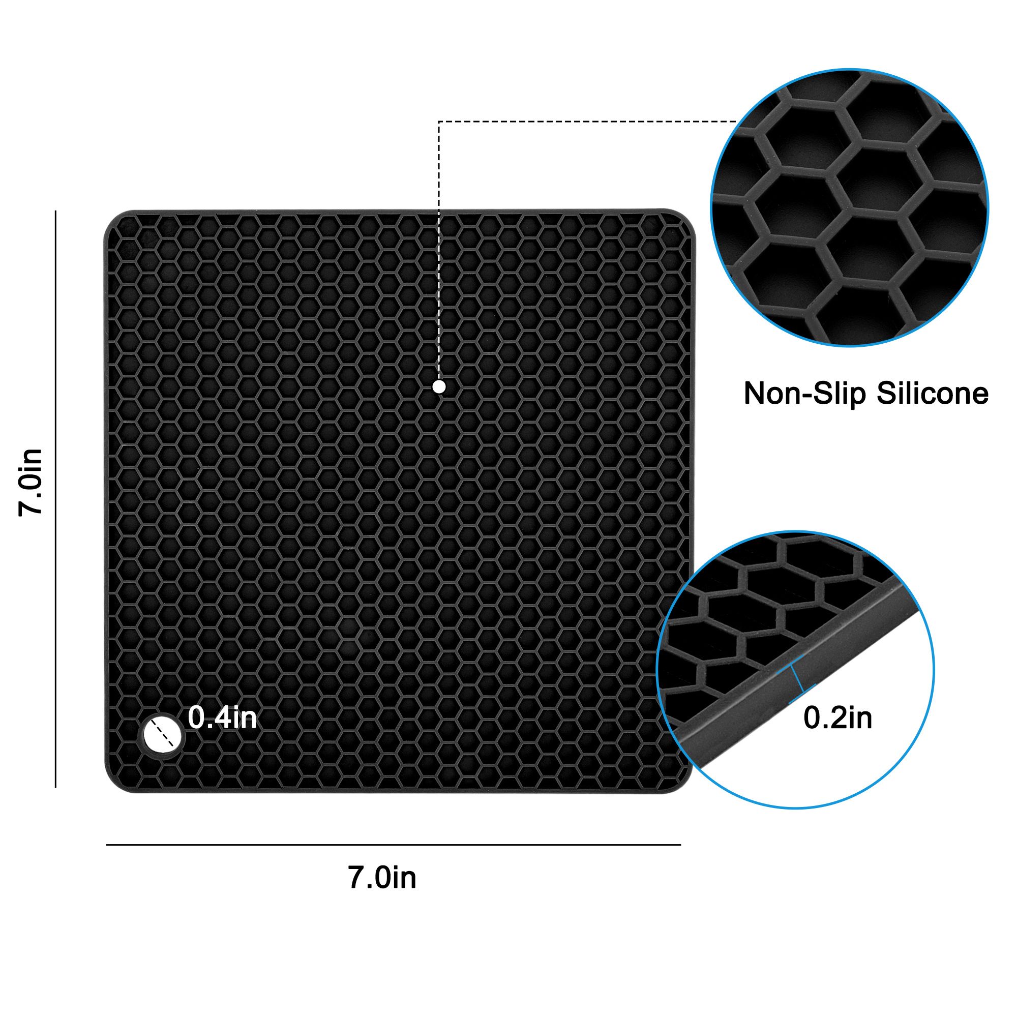 4pcs Silicone Pot Holders, Heat Resistant Trivets, Hot Pads for Kitchen, 17.8 x 17.8CM, Square, Black