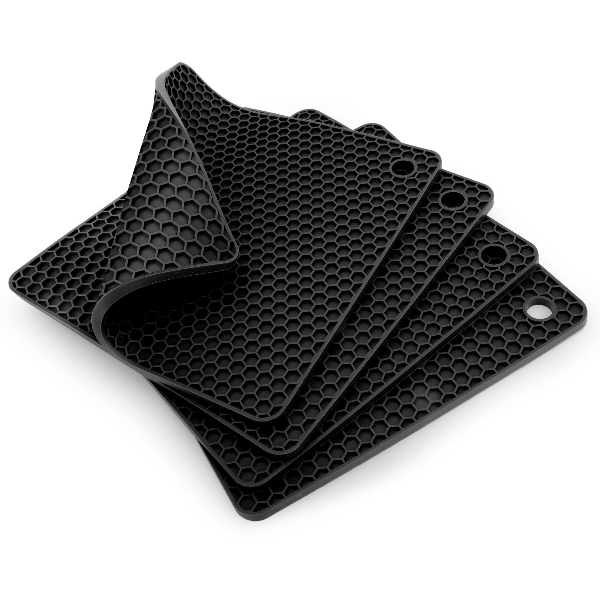 4pcs Silicone Pot Holders, Heat Resistant Trivets, Hot Pads for Kitchen, 17.8 x 17.8CM, Square, Black