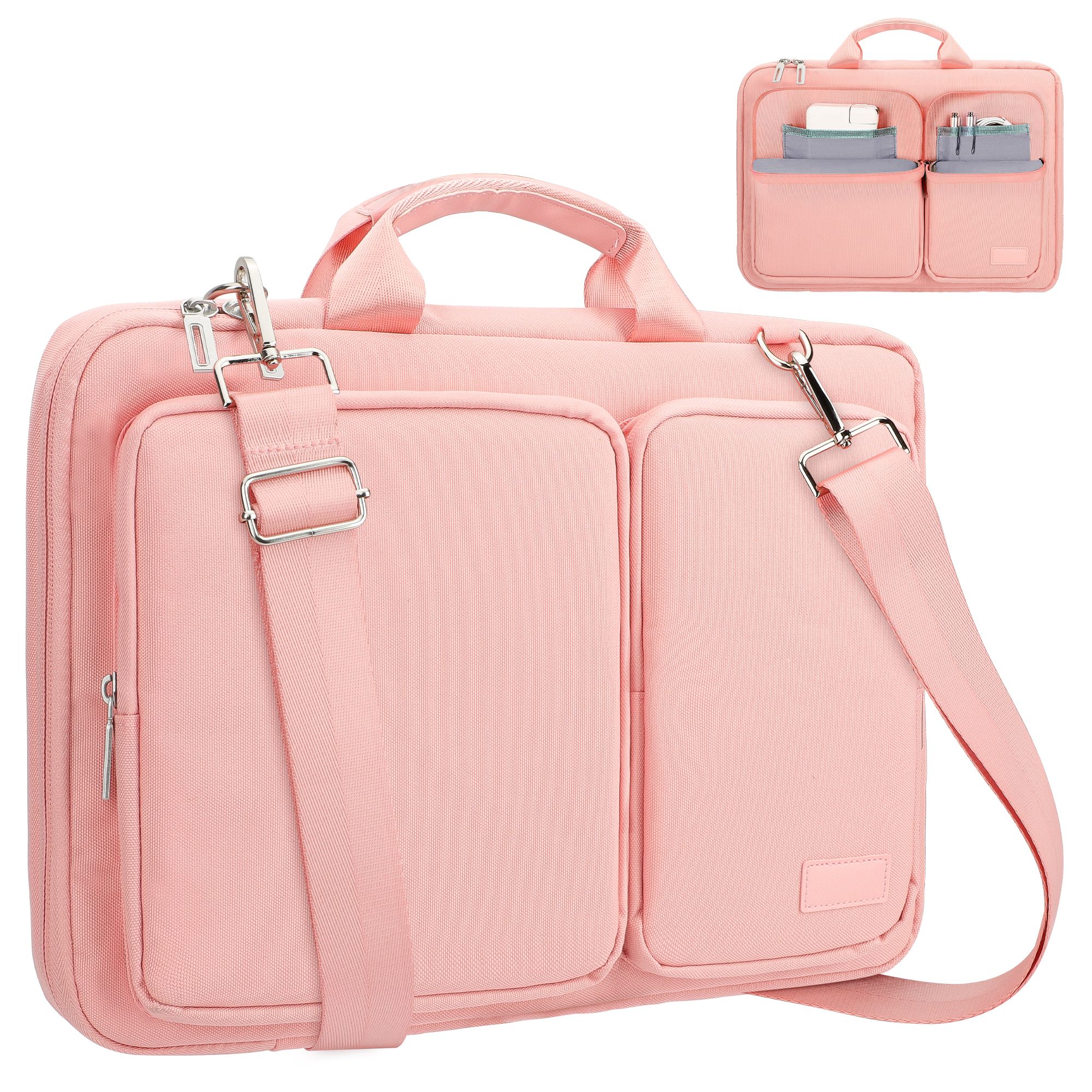 Laptop Bag for Women, 16inch Computer Briefcase Shoulder Case Bag Fits for MacBook Pro 16/HP/Dell/Lenovo, Pink