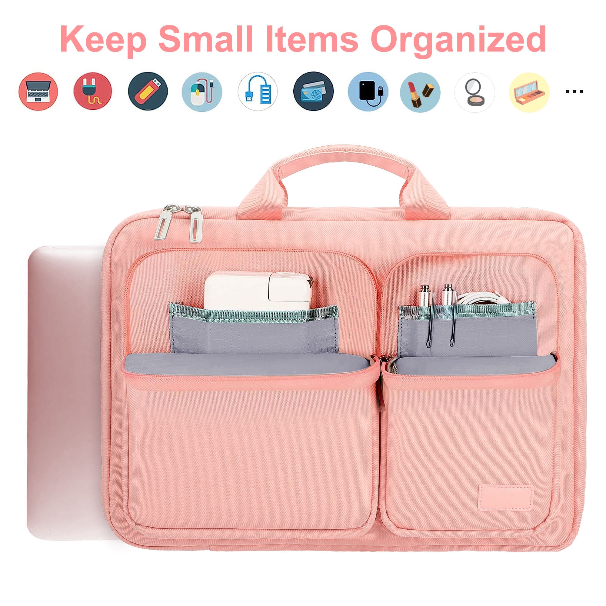 Laptop Bag for Women, 16inch Computer Briefcase Shoulder Case Bag Fits for MacBook Pro 16/HP/Dell/Lenovo, Pink