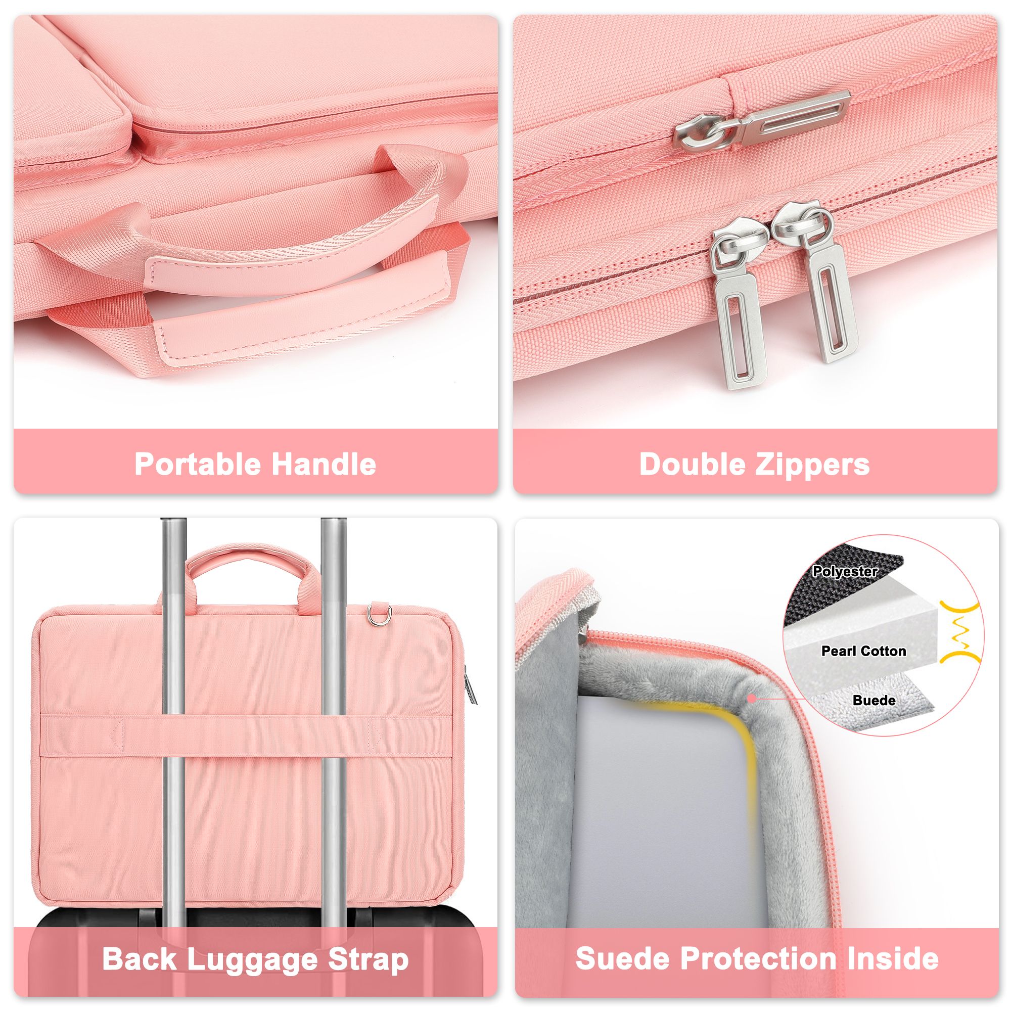 Laptop Bag for Women, 16inch Computer Briefcase Shoulder Case Bag Fits for MacBook Pro 16/HP/Dell/Lenovo, Pink