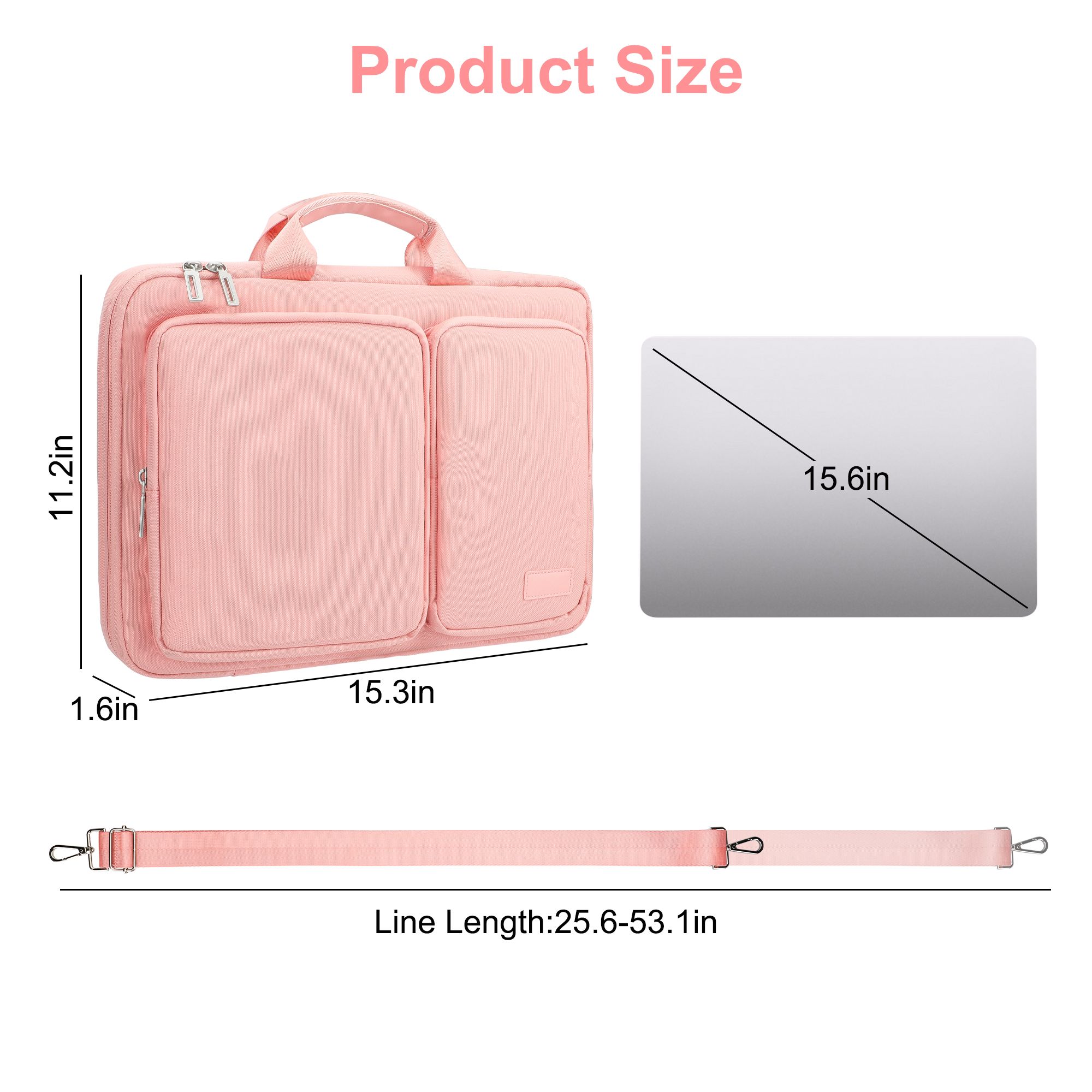 Laptop Bag for Women, 16inch Computer Briefcase Shoulder Case Bag Fits for MacBook Pro 16/HP/Dell/Lenovo, Pink