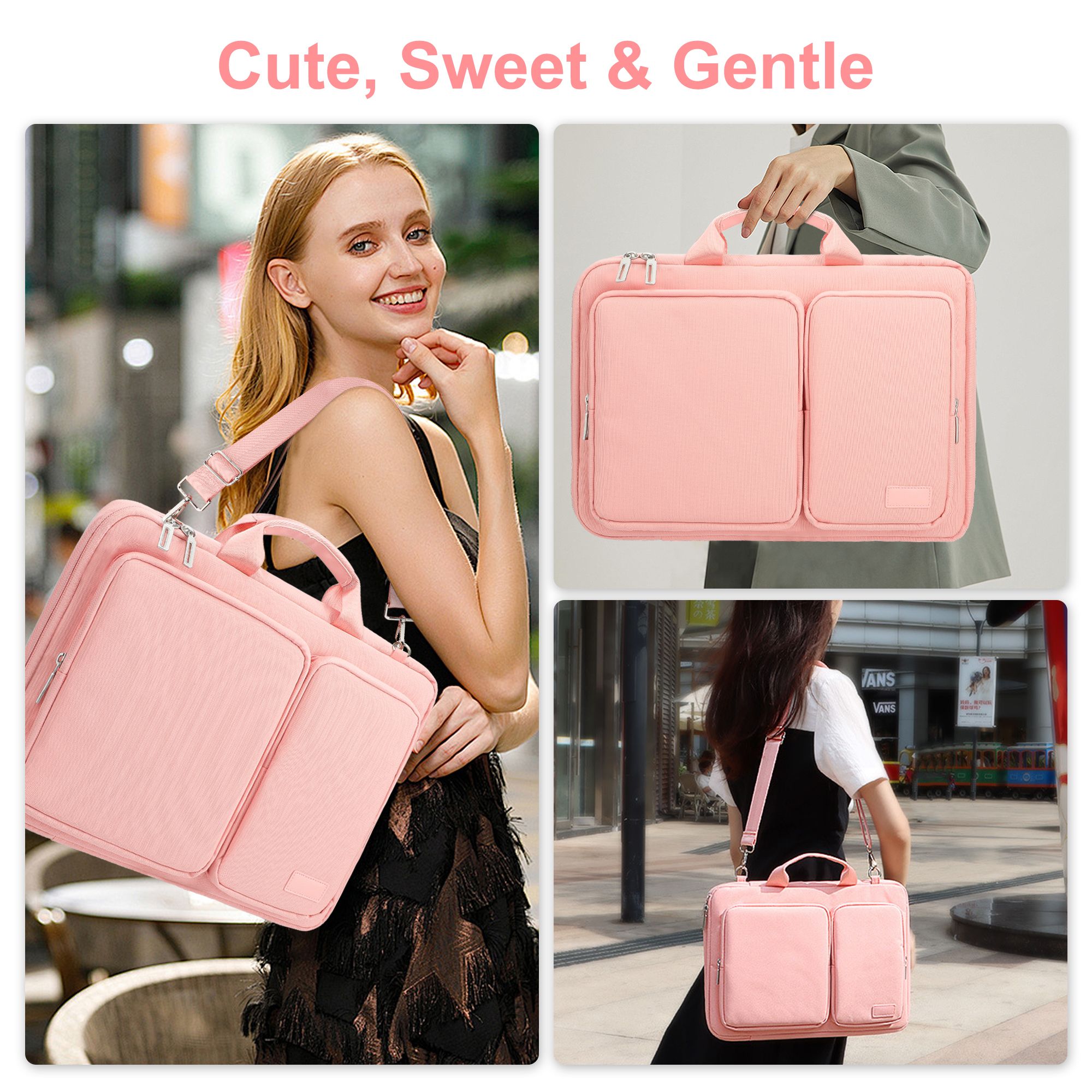 Laptop Bag for Women, 16inch Computer Briefcase Shoulder Case Bag Fits for MacBook Pro 16/HP/Dell/Lenovo, Pink