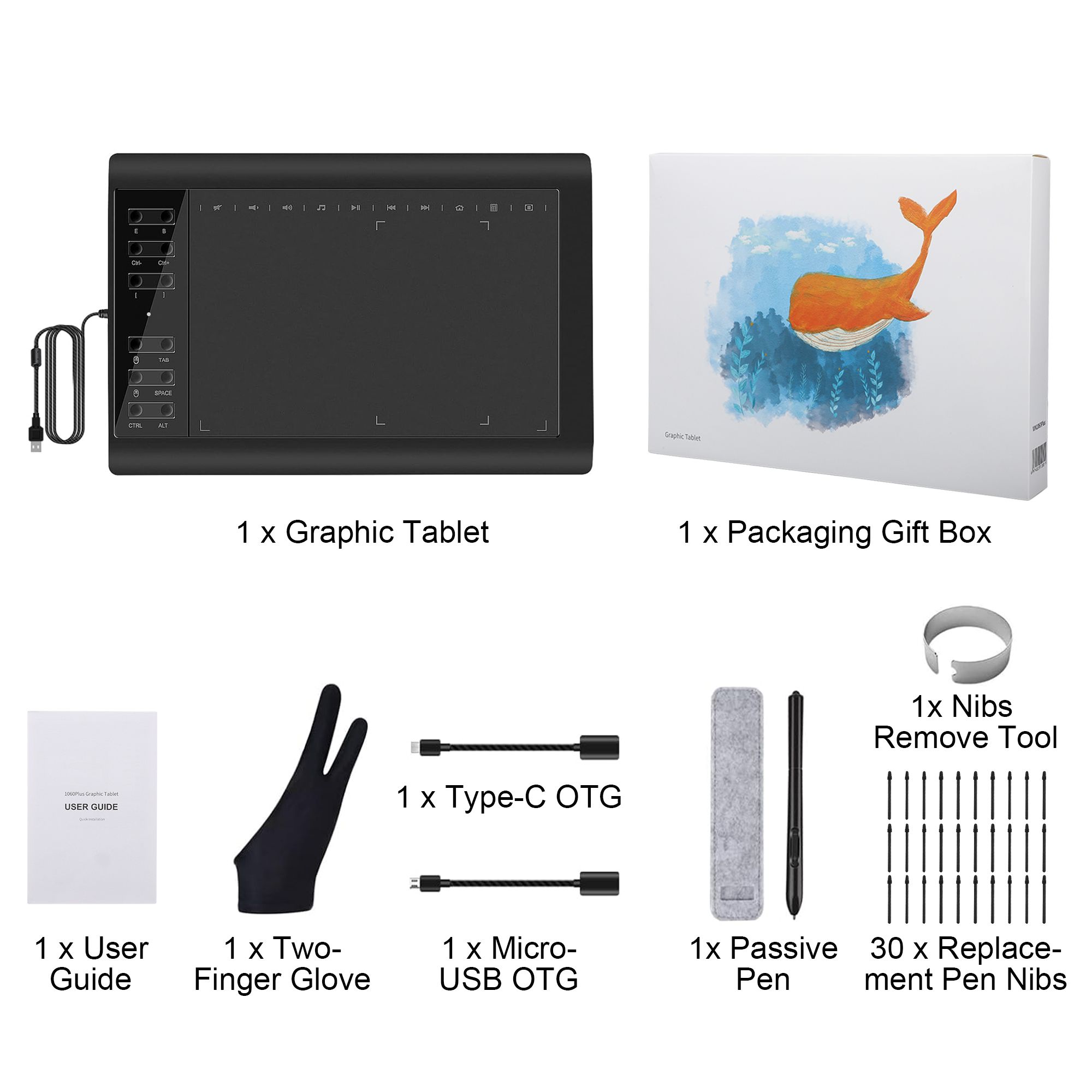 Graphics Drawing Tablet, 25 x 15CM Graphic Art Tablet with 8192 Levels Battery-Free Pen & 12 Hot Keys for PC Phone, Gift for Painting, Design & Online Teaching