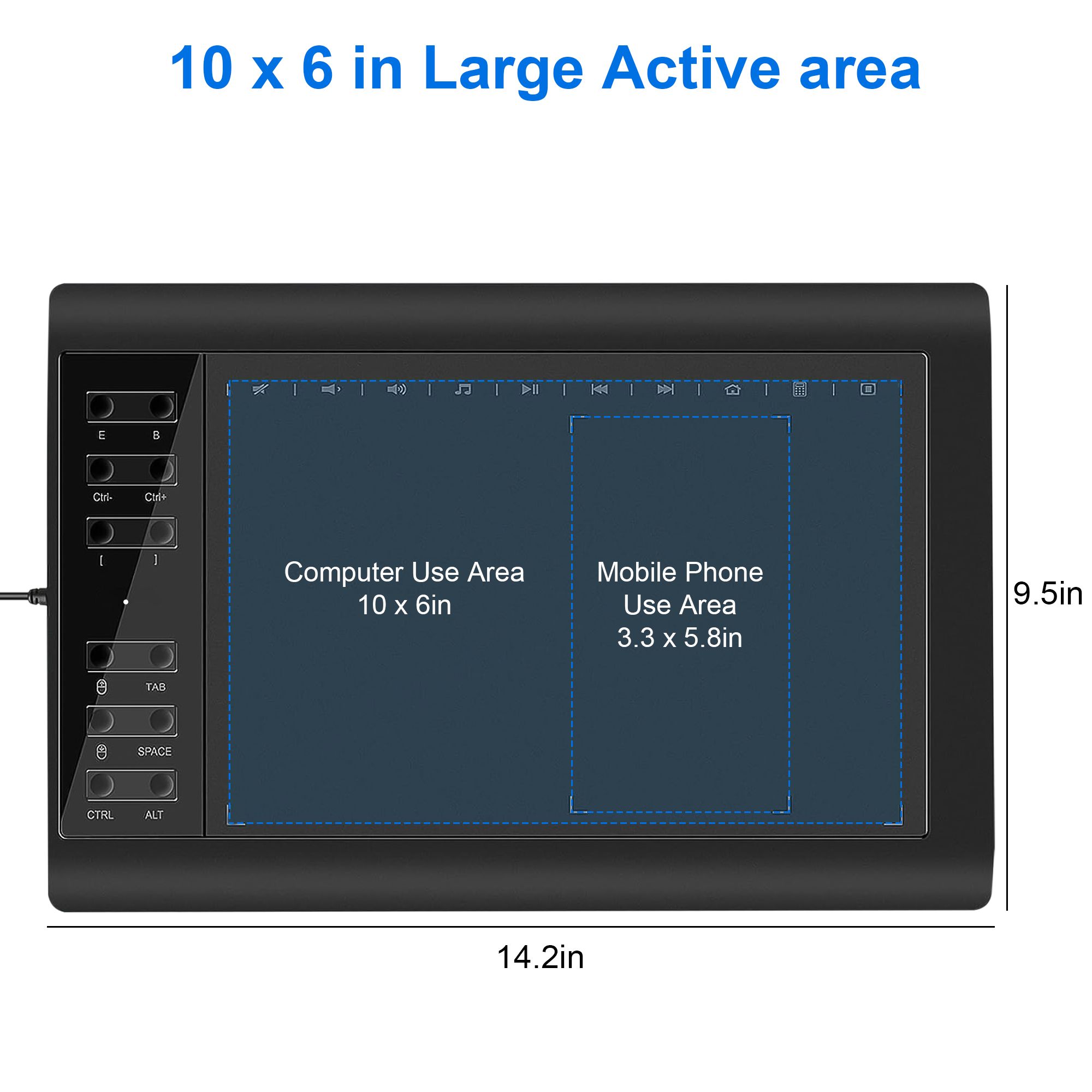 Graphics Drawing Tablet, 25 x 15CM Graphic Art Tablet with 8192 Levels Battery-Free Pen & 12 Hot Keys for PC Phone, Gift for Painting, Design & Online Teaching