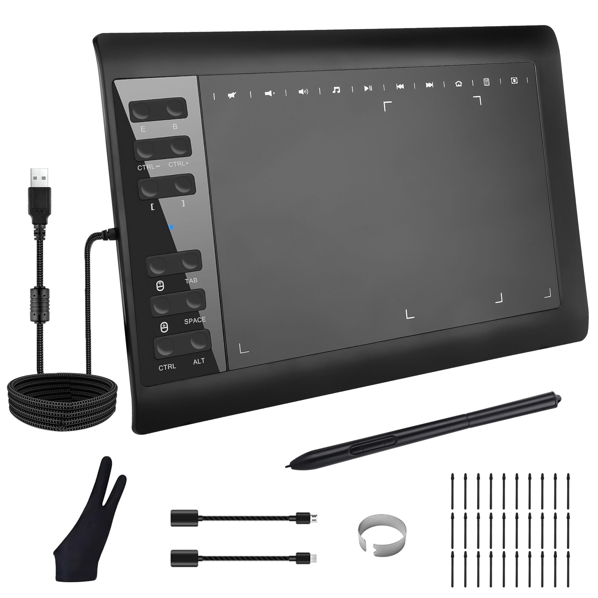 Graphics Drawing Tablet, 25 x 15CM Graphic Art Tablet with 8192 Levels Battery-Free Pen & 12 Hot Keys for PC Phone, Gift for Painting, Design & Online Teaching