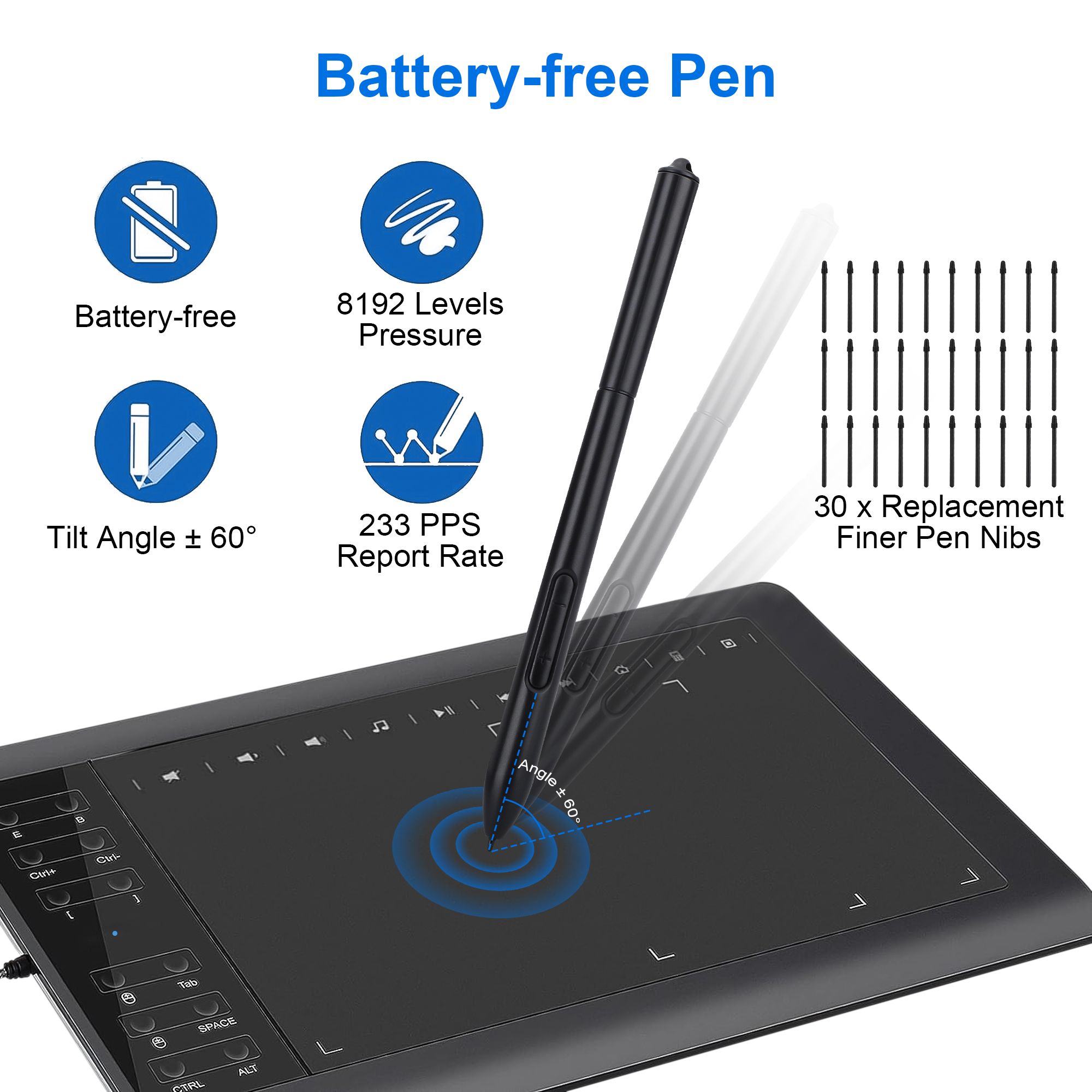 Graphics Drawing Tablet, 25 x 15CM Graphic Art Tablet with 8192 Levels Battery-Free Pen & 12 Hot Keys for PC Phone, Gift for Painting, Design & Online Teaching