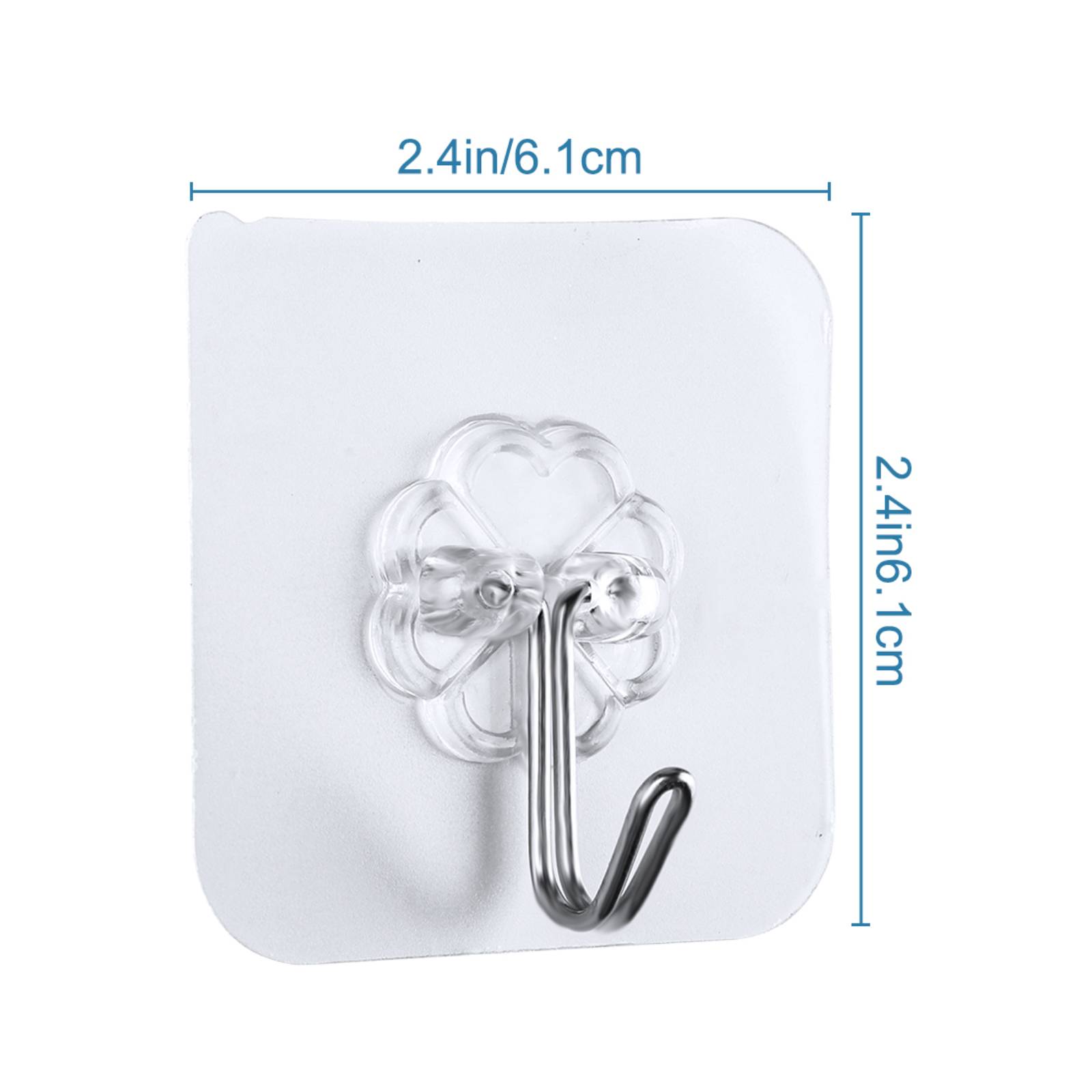 20/10pcs Self-Adhesive Wall Hooks Heavy Duty Reusable Hangers, 6x6cm, Transparent0-Pack