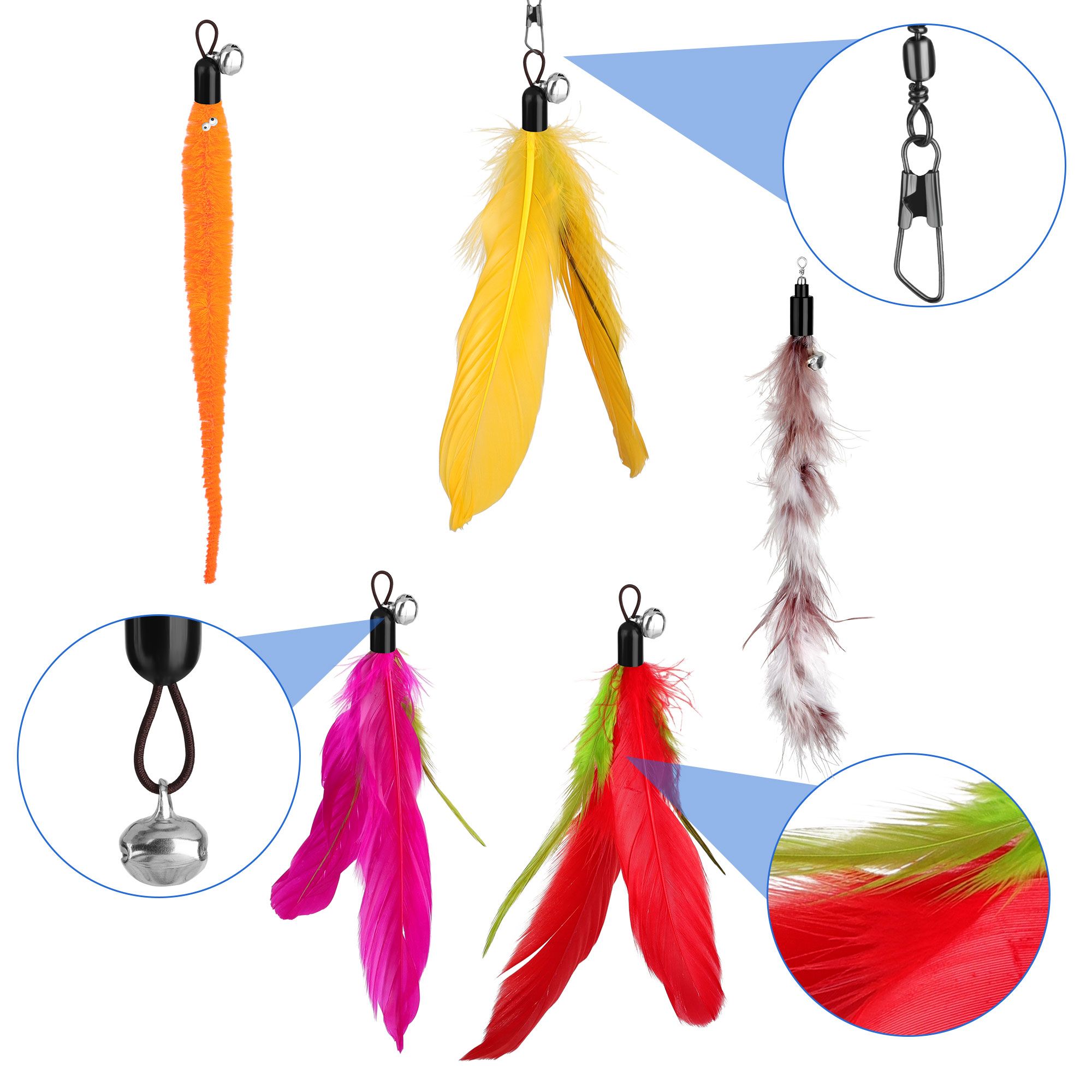 12pcs Cat Wand Toys, 2pcs Retractable Cat Wand Toy + 10pcs Cat Feather for Indoor Cats and Kittens
