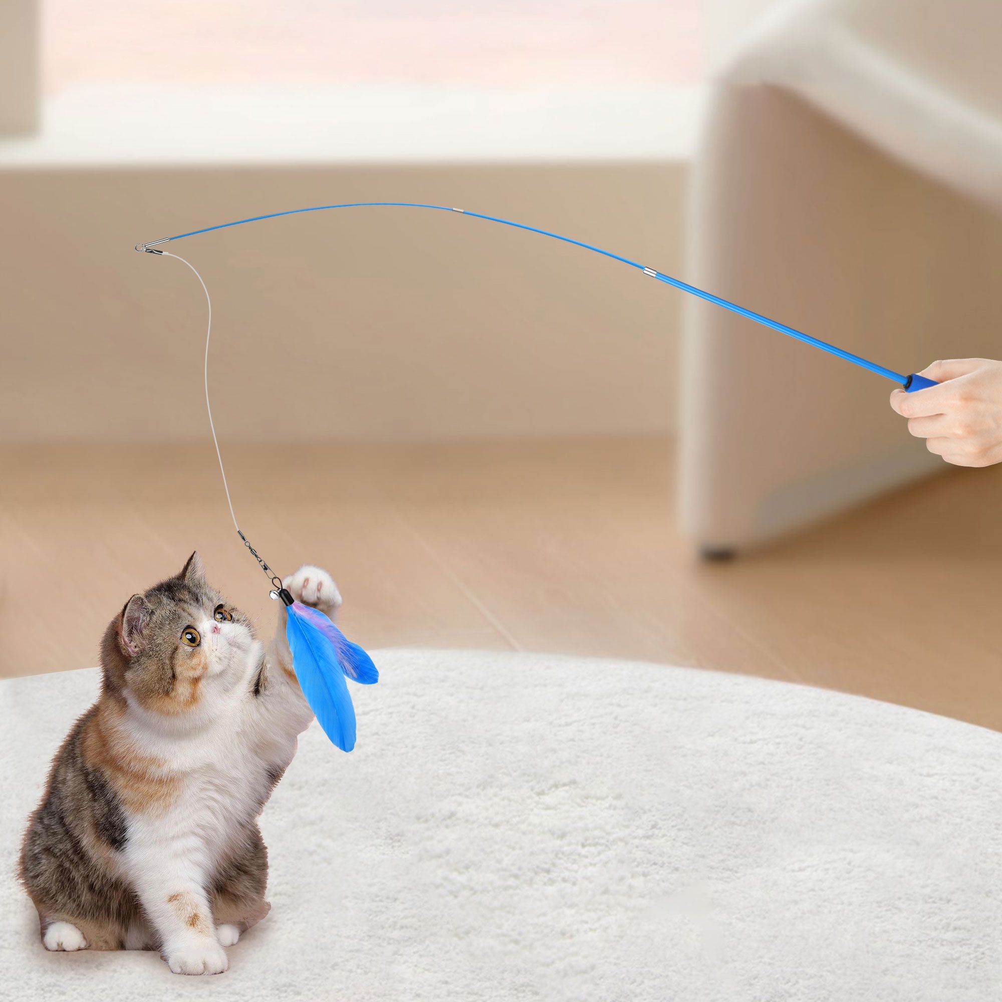 12pcs Cat Wand Toys, 2pcs Retractable Cat Wand Toy + 10pcs Cat Feather for Indoor Cats and Kittens