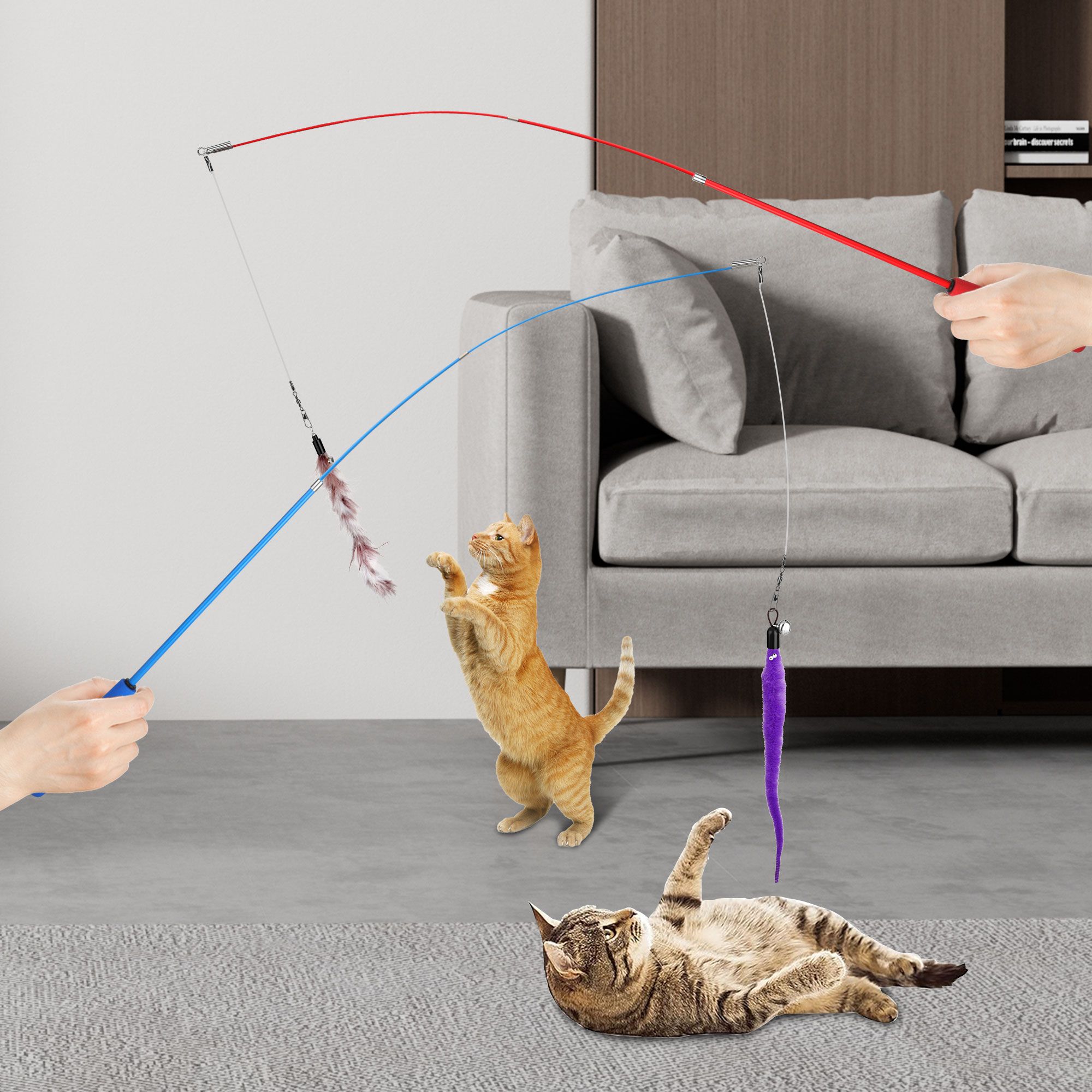 12pcs Cat Wand Toys, 2pcs Retractable Cat Wand Toy + 10pcs Cat Feather for Indoor Cats and Kittens
