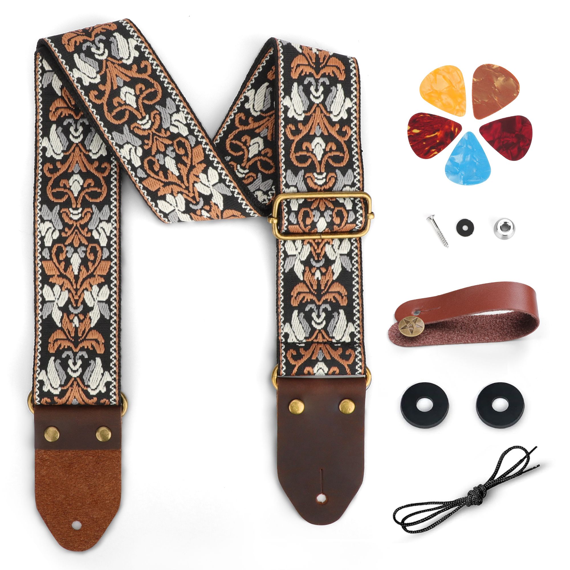 91-155cm Adjustable Guitar Strap for Acoustic/Electric Guitar Bass Ukulele, Embroidered Cotton Guitar Strap for Men & Women