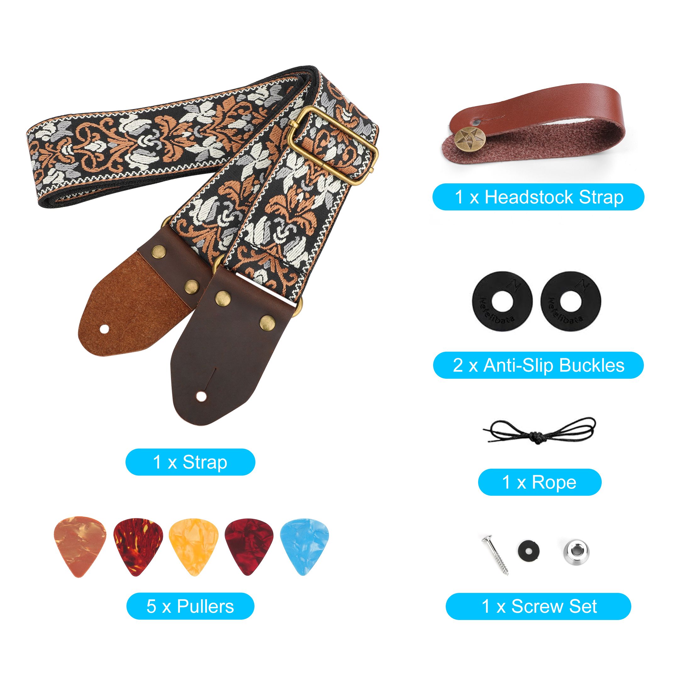 91-155cm Adjustable Guitar Strap for Acoustic/Electric Guitar Bass Ukulele, Embroidered Cotton Guitar Strap for Men & Women