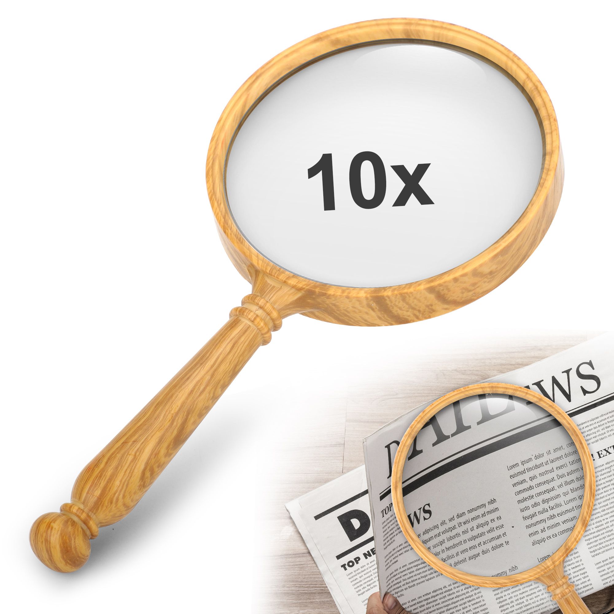 10X Magnifying Glass, 75mm Glass Lens Vintage Handheld Reading Magnifier for Seniors, Elderly