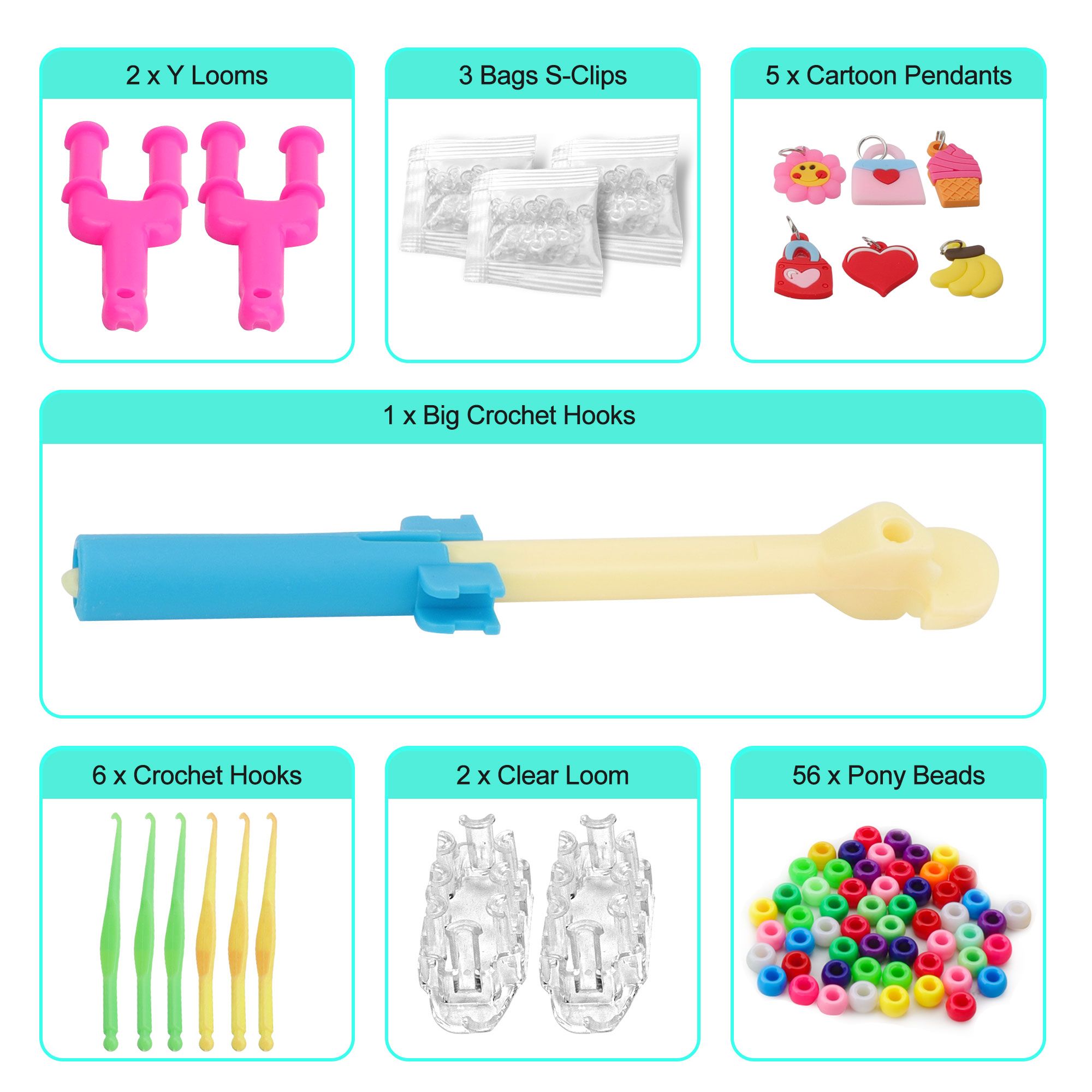 Rubber Band Kit with Weaving Loom Tools, Bracelet Making Refill Kit for Art Craft