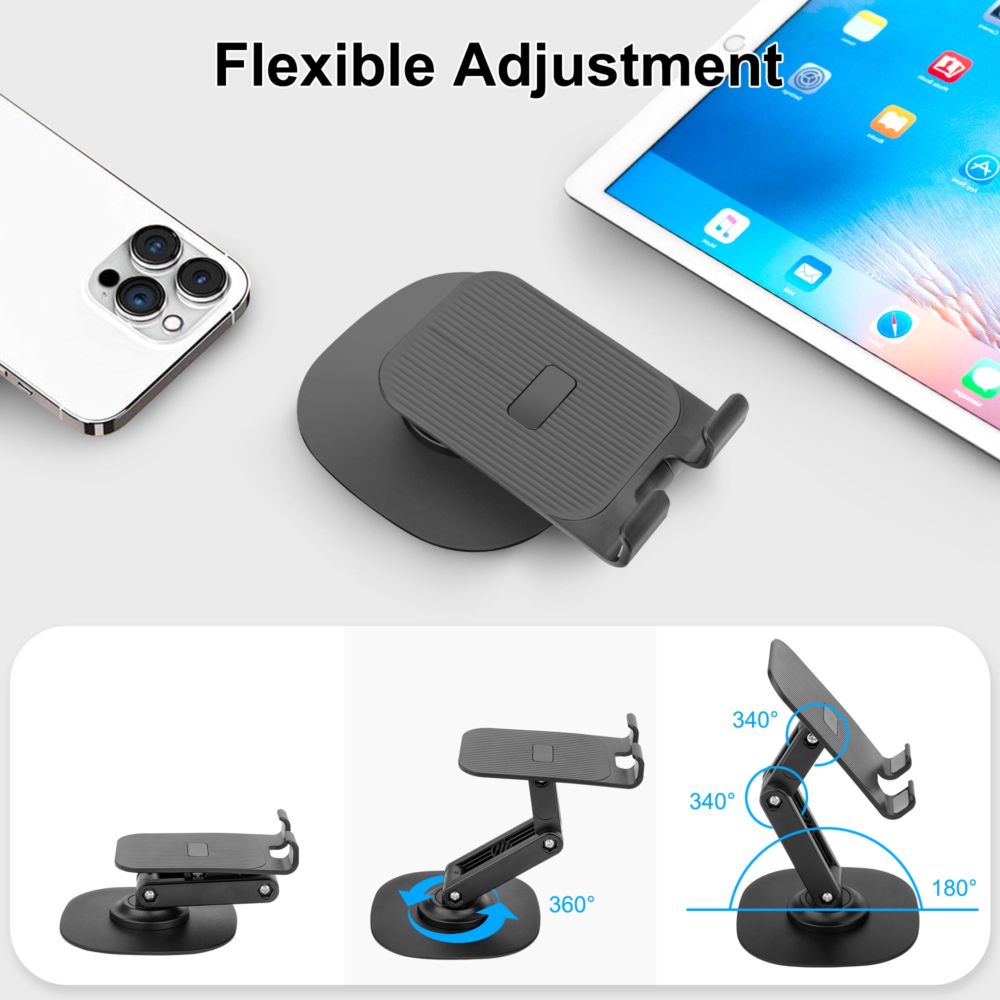 Cell Phone Stand for Desk, Angle Height Adjustable Cellphone Holder Dock Portable Cellphone Cradle Compatible with All Mobile Phones Tablet