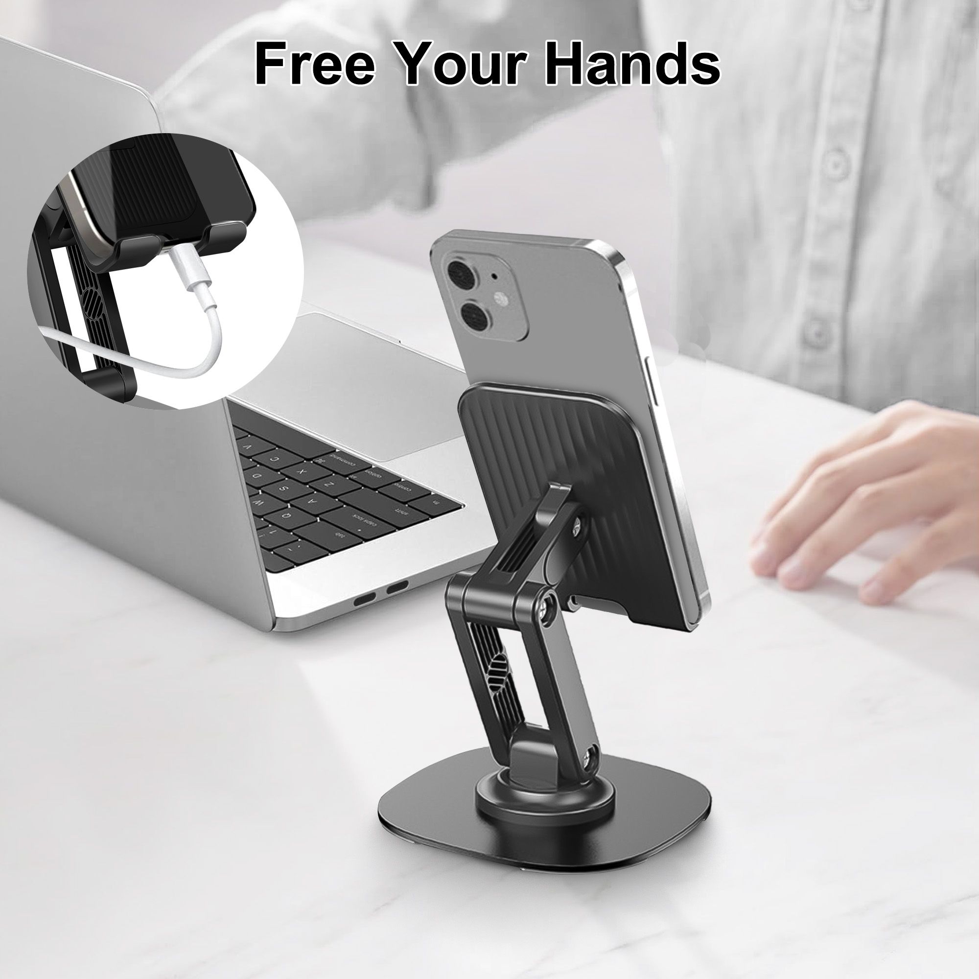 Cell Phone Stand for Desk, Angle Height Adjustable Cellphone Holder Dock Portable Cellphone Cradle Compatible with All Mobile Phones Tablet