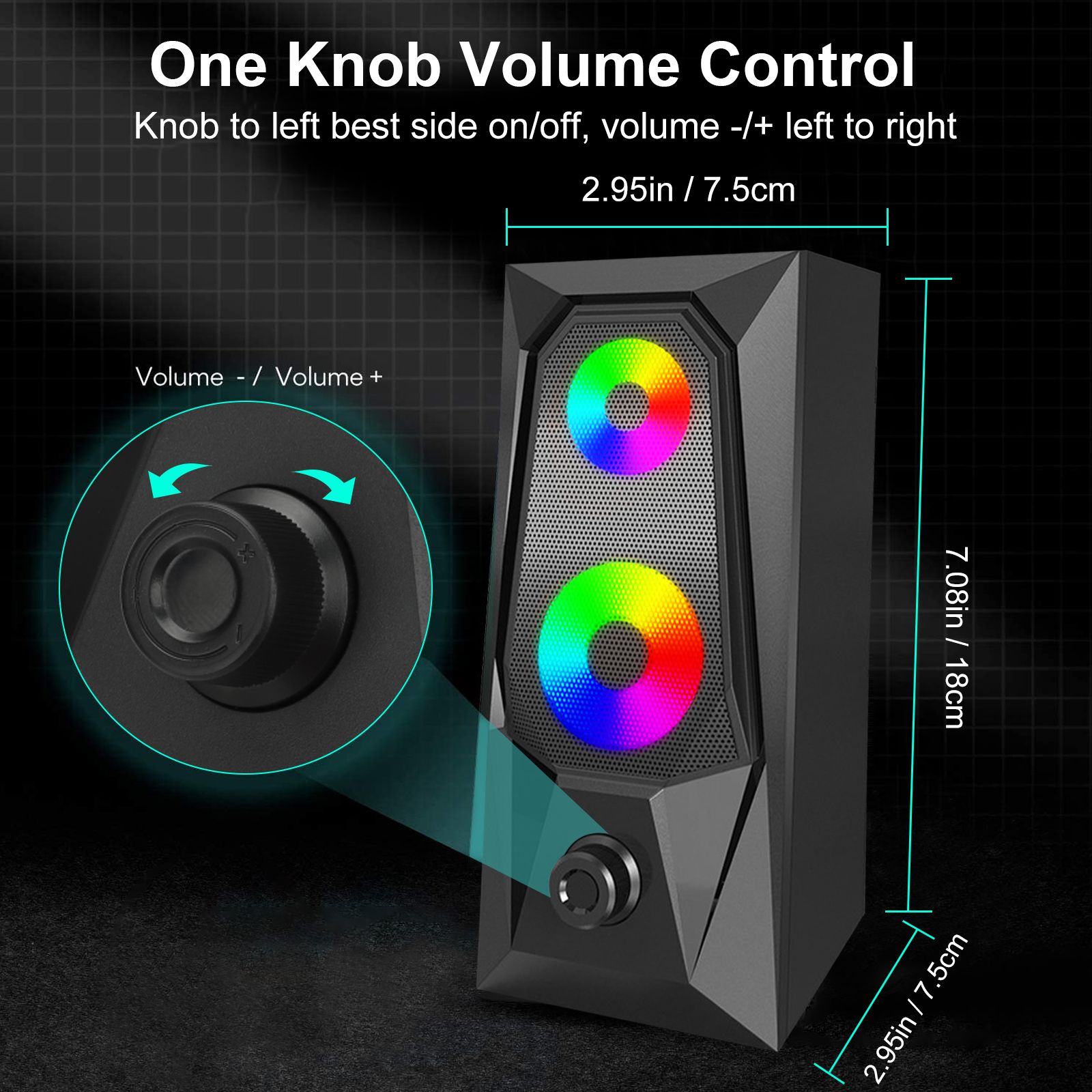 Computer Speakers for Desktop, USB Powered Dynamic RGB PC Gaming Speaker, 2.0 Enhanced Stereo, 3.5mm Wired Laptop Speakers for PC Desktop Smartphone Tablets(Original Damaged Speaker's Alternatives)