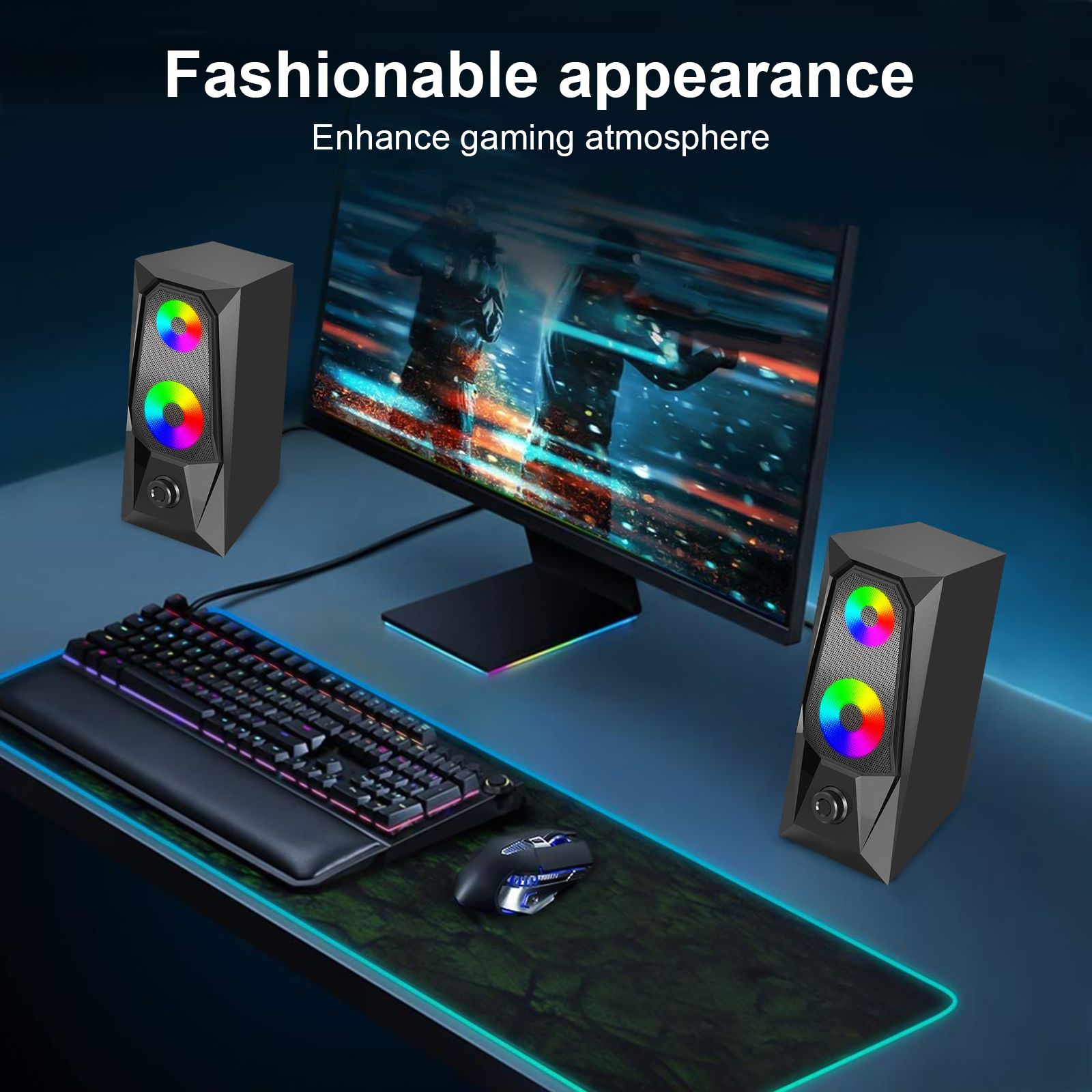 Computer Speakers for Desktop, USB Powered Dynamic RGB PC Gaming Speaker, 2.0 Enhanced Stereo, 3.5mm Wired Laptop Speakers for PC Desktop Smartphone Tablets(Original Damaged Speaker's Alternatives)