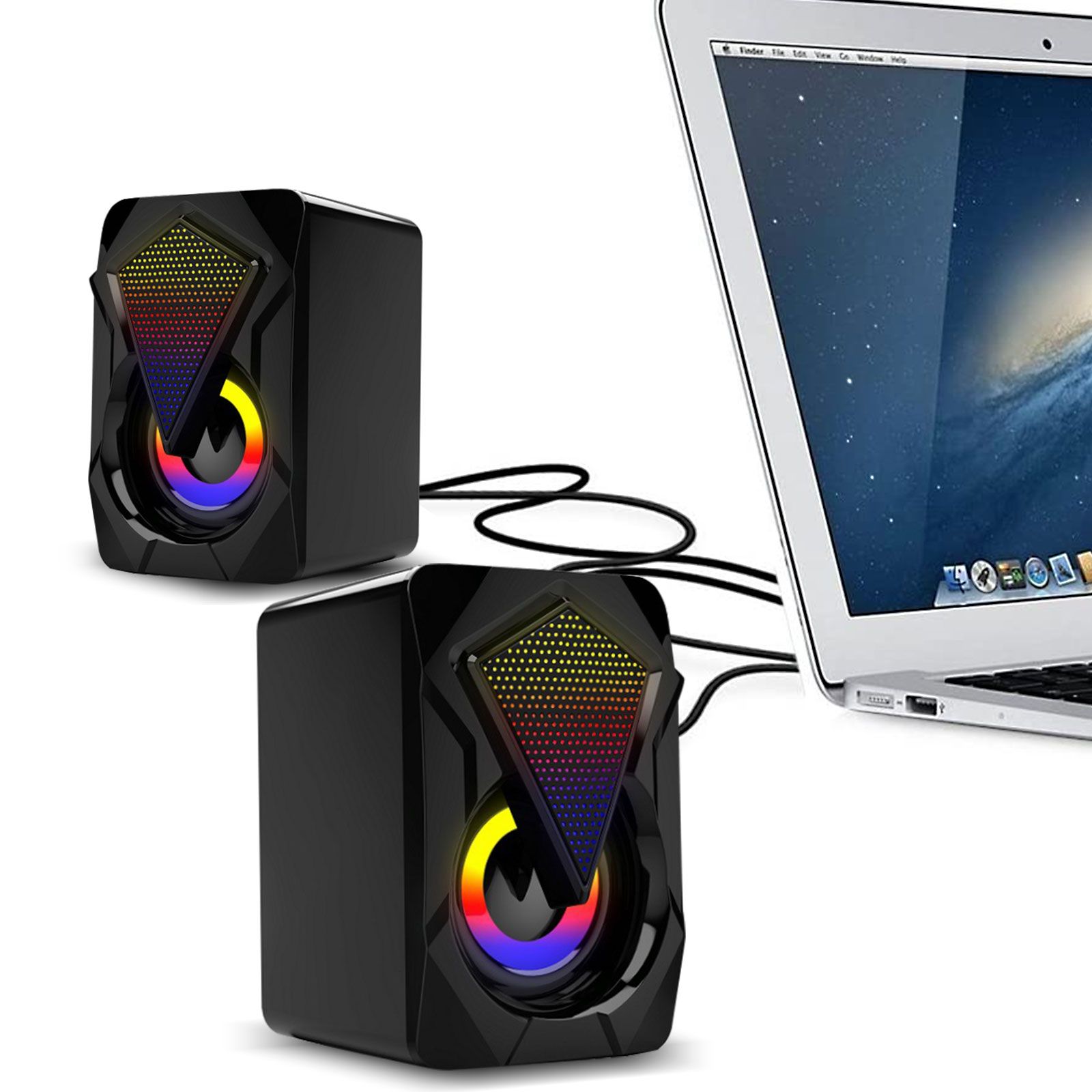 Computer Speakers for Desktop Laptop, 2.0 Stereo RGB PC Gaming Speakers with 7 Colors LED Lights, USB-Powered 3.5mm Wired Speakers for PC Smartphone Tablet(Original Damaged Speaker's Alternatives)