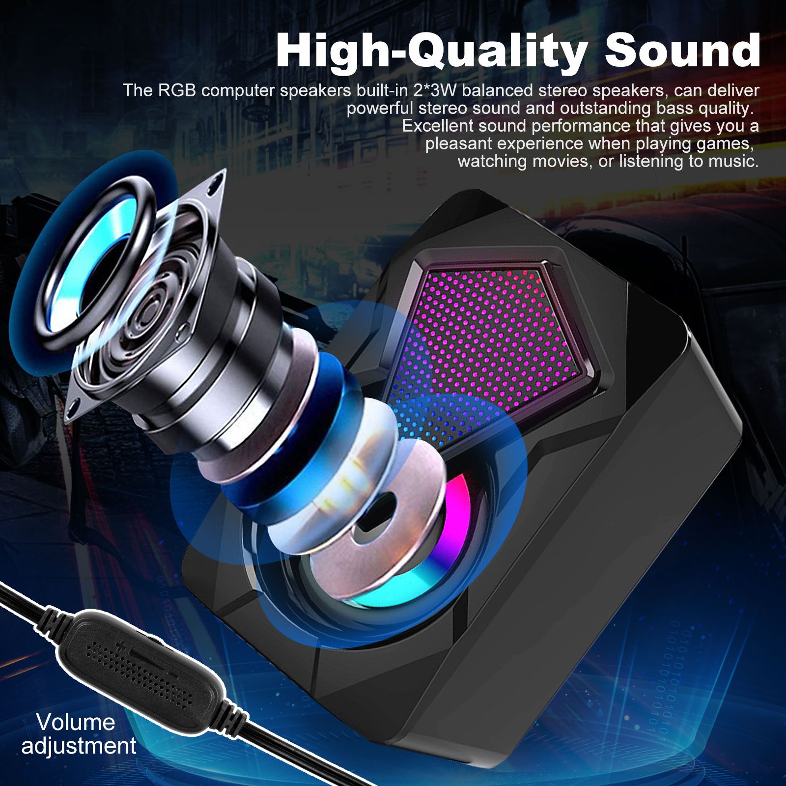 Computer Speakers for Desktop Laptop, 2.0 Stereo RGB PC Gaming Speakers with 7 Colors LED Lights, USB-Powered 3.5mm Wired Speakers for PC Smartphone Tablet(Original Damaged Speaker's Alternatives)