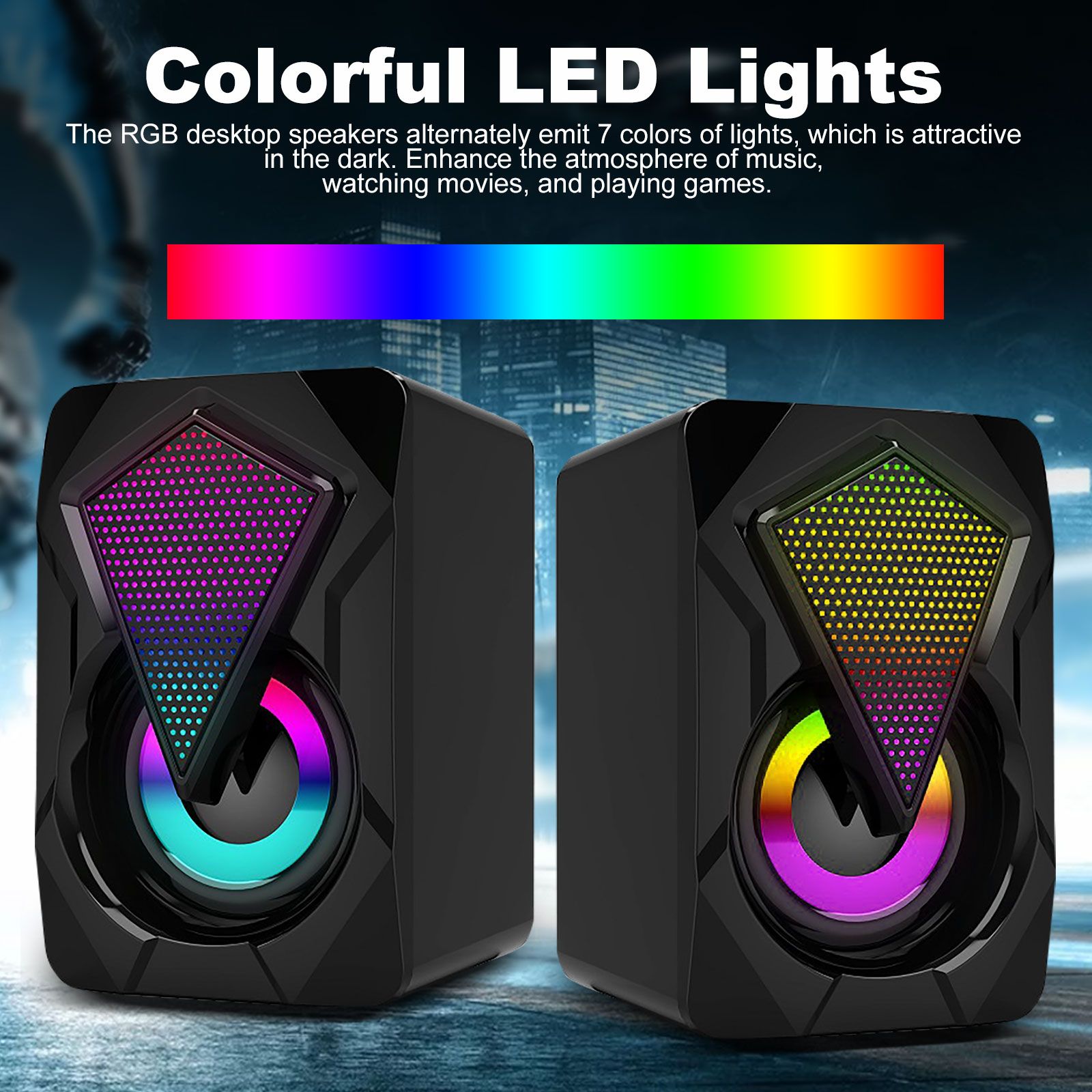 Computer Speakers for Desktop Laptop, 2.0 Stereo RGB PC Gaming Speakers with 7 Colors LED Lights, USB-Powered 3.5mm Wired Speakers for PC Smartphone Tablet(Original Damaged Speaker's Alternatives)