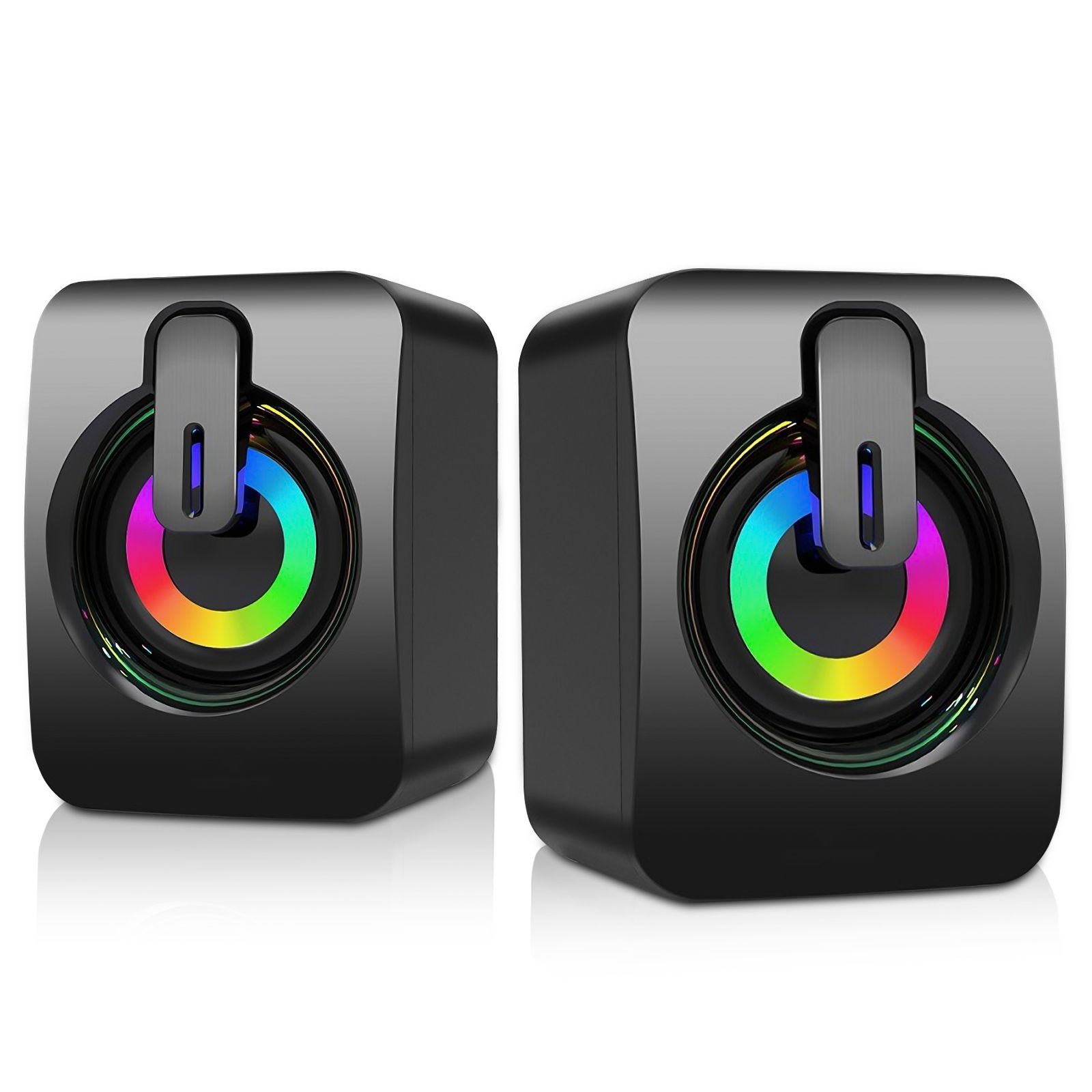 Computer Speakers for Desktop Laptop, Stereo RGB PC Gaming Speakers 7 Colors LED Lights, USB-Powered 3.5mm Wired Speakers for PC Smartphone Tablet(Original Damaged Speaker's Alternatives)