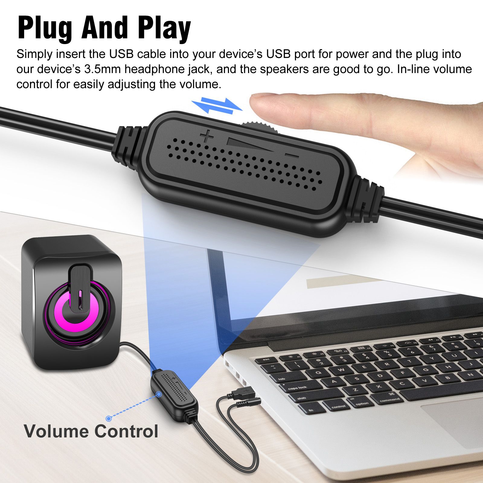 Computer Speakers for Desktop Laptop, Stereo RGB PC Gaming Speakers 7 Colors LED Lights, USB-Powered 3.5mm Wired Speakers for PC Smartphone Tablet(Original Damaged Speaker's Alternatives)