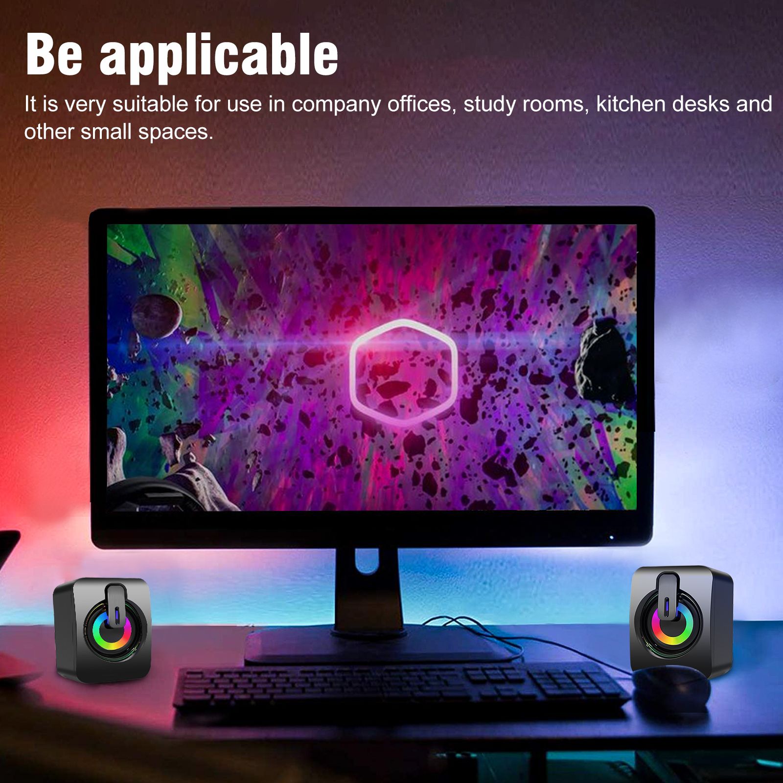 Computer Speakers for Desktop Laptop, Stereo RGB PC Gaming Speakers 7 Colors LED Lights, USB-Powered 3.5mm Wired Speakers for PC Smartphone Tablet(Original Damaged Speaker's Alternatives)