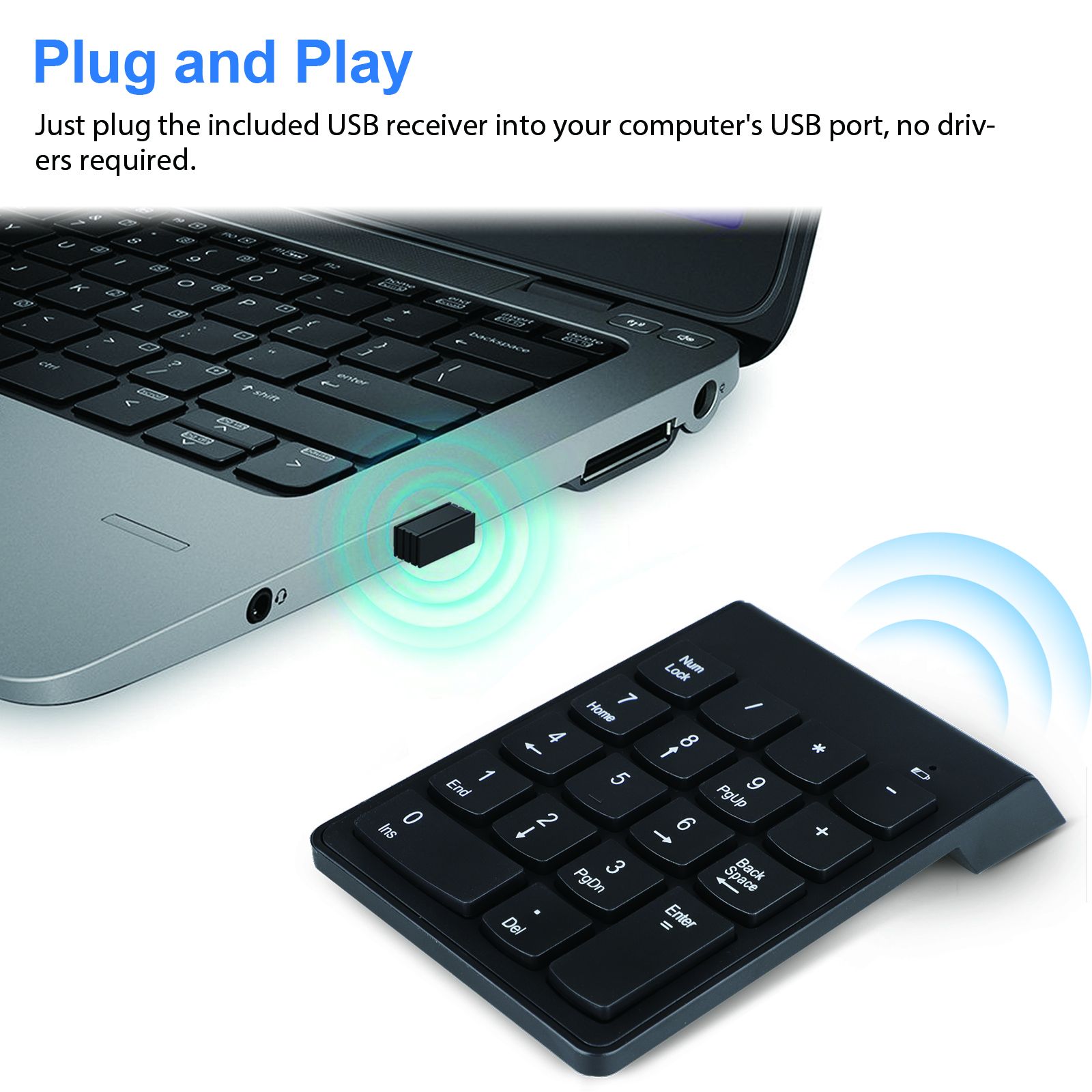 Wireless Number Pad, Portable USB 2.4GHz 18-Key Financial Accounting Numeric Keypad Keyboard Extensions Compatible with Data Entry in Excel for Laptop, PC, Desktop, Surface Pro, Notebook, etc